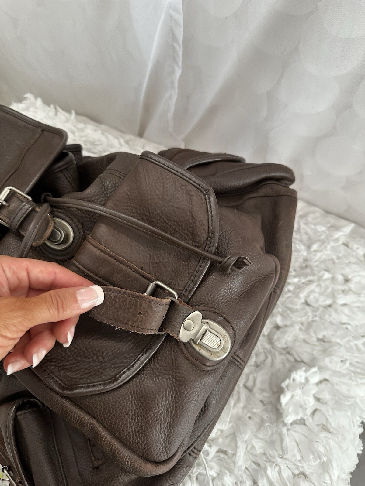 Vintage Leather Drawstring Backpack Brown Distressed Genuine Cowhide Unisex