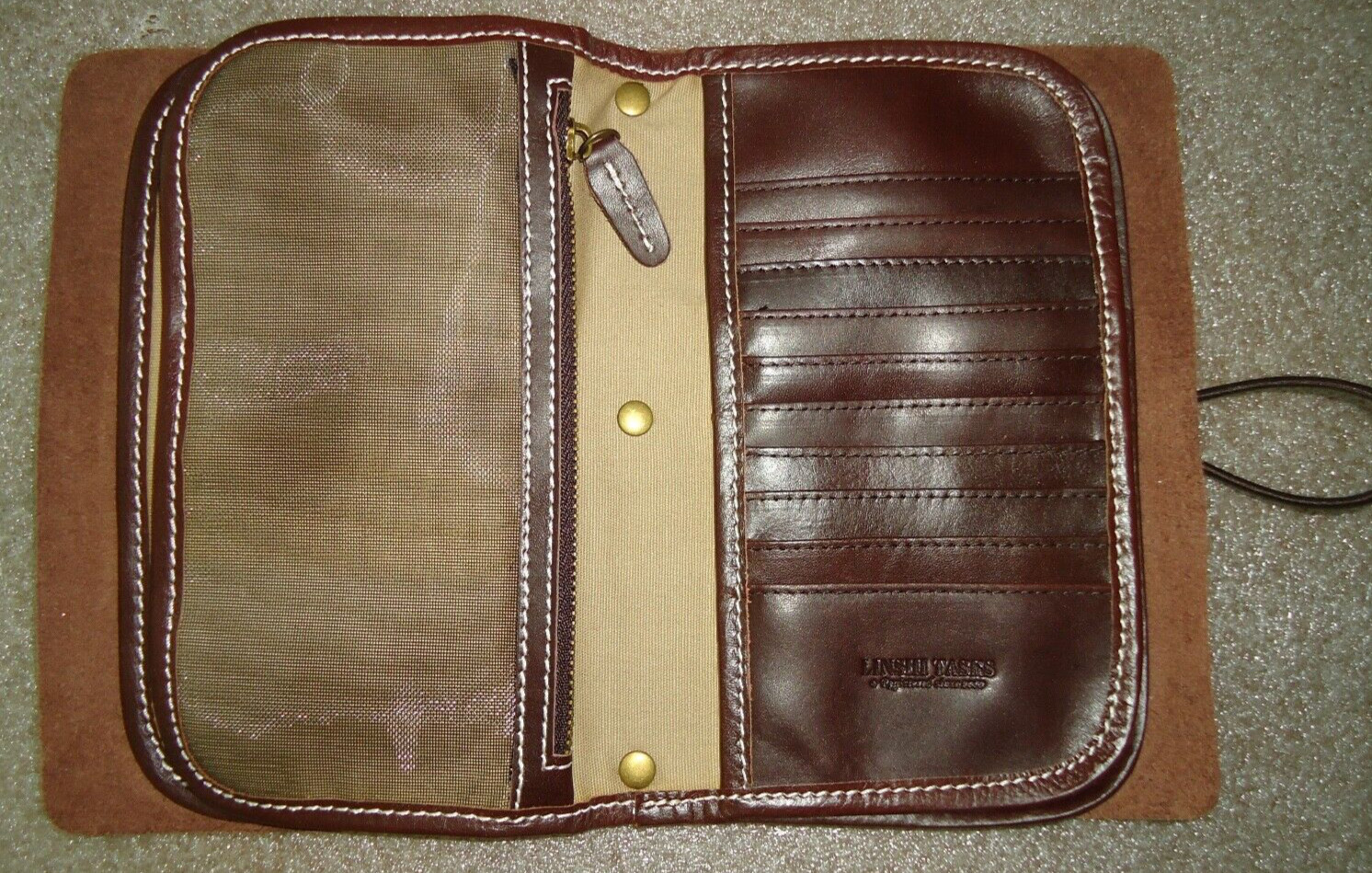 LINSHI TASKS Men’s Brown Leather Button Clutch Bag Size-8.5x6x2 in
