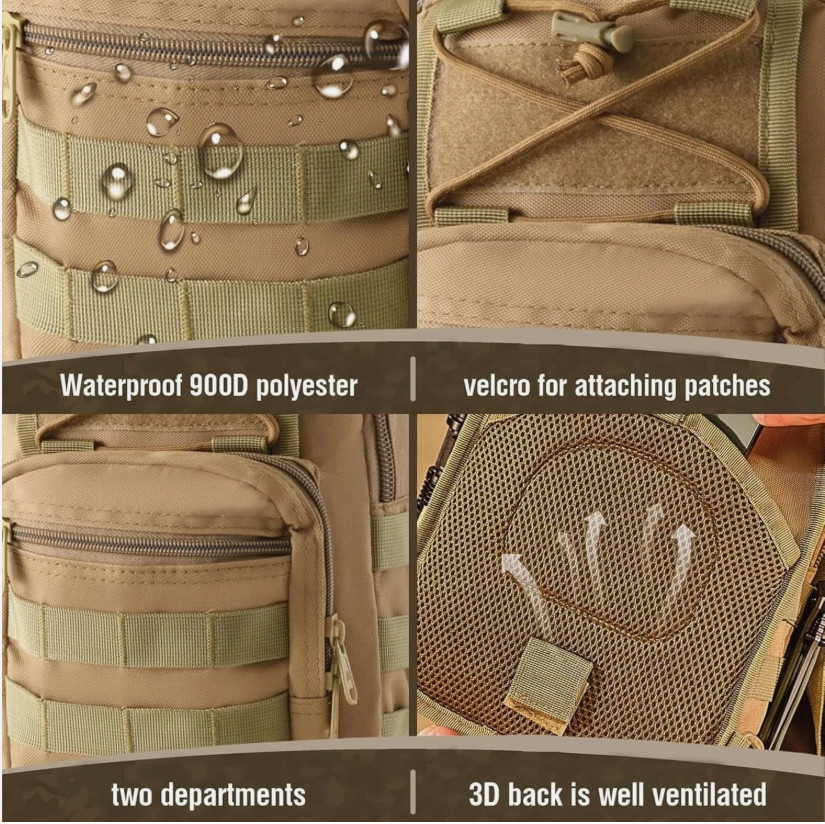 Mens Backpack Tactical Sling Shoulder Bag Molle Travel Chest Pack Outdoor Hiking