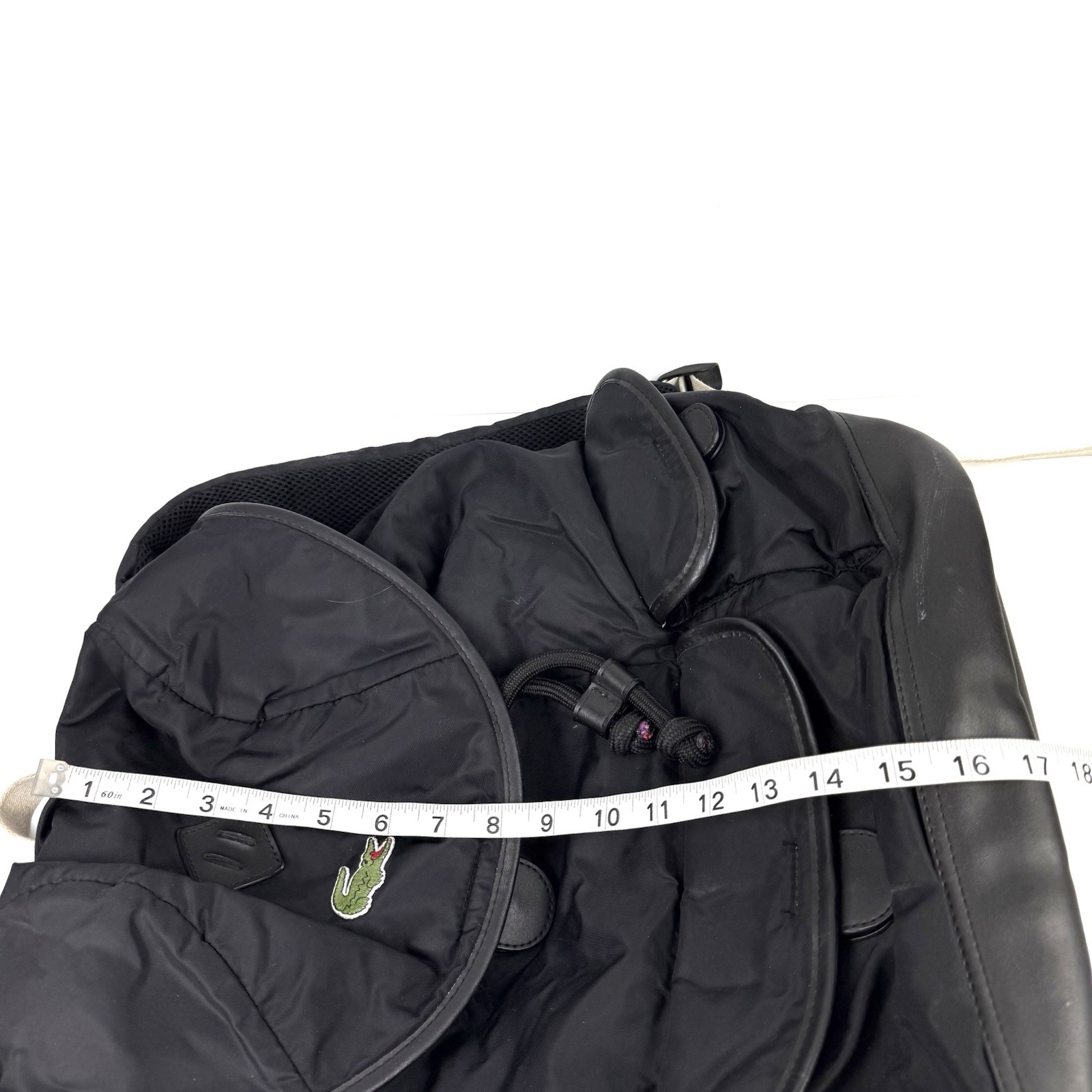 Lacoste Backpack Large Black Nylon Drawstring Rucksack Vintage READ