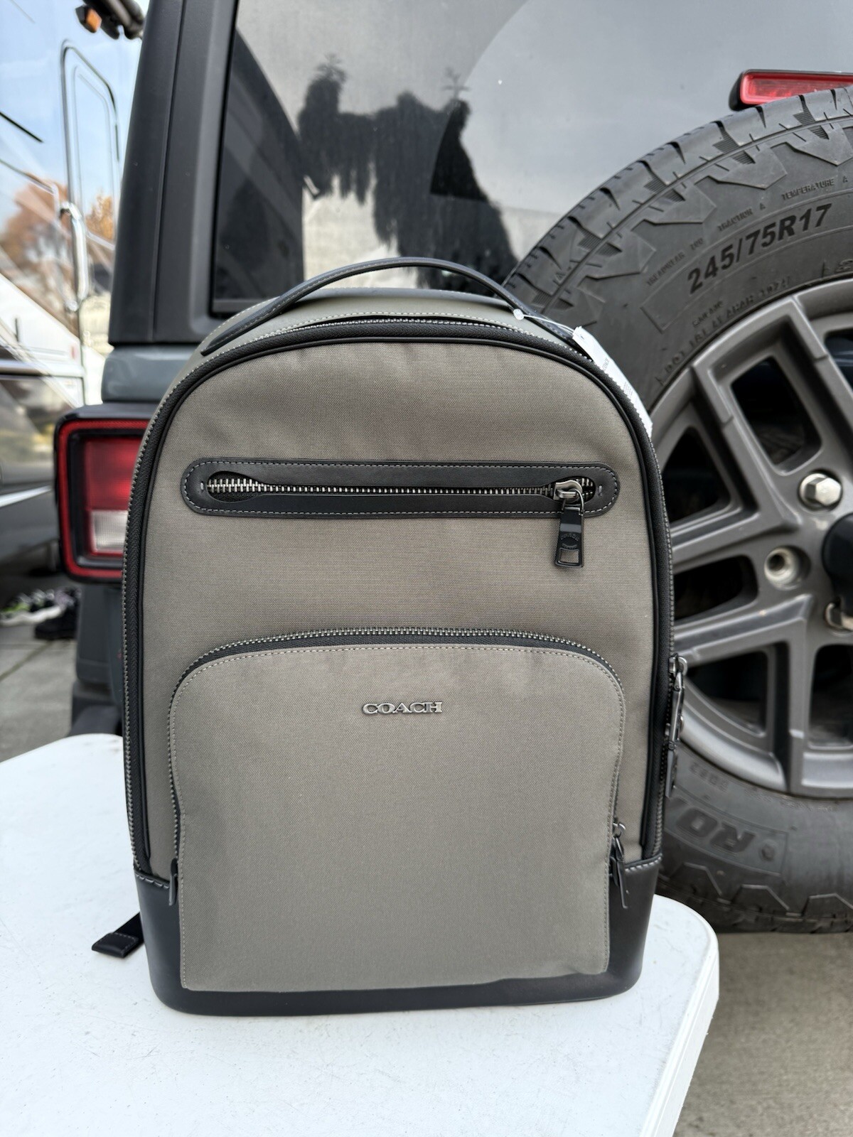 NWT Coach CO992 Men’s Gunmetal Olive Drab Ethan Canvas & Calf Leather Backpack