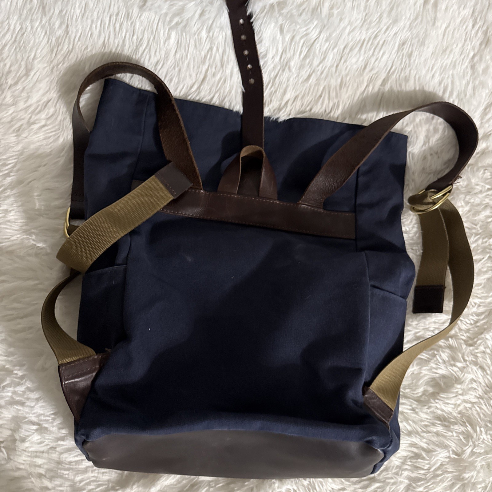 Esperos Soho Rolltop Backpack Navy Canvas Leather Straps USA Made Laptop Bag