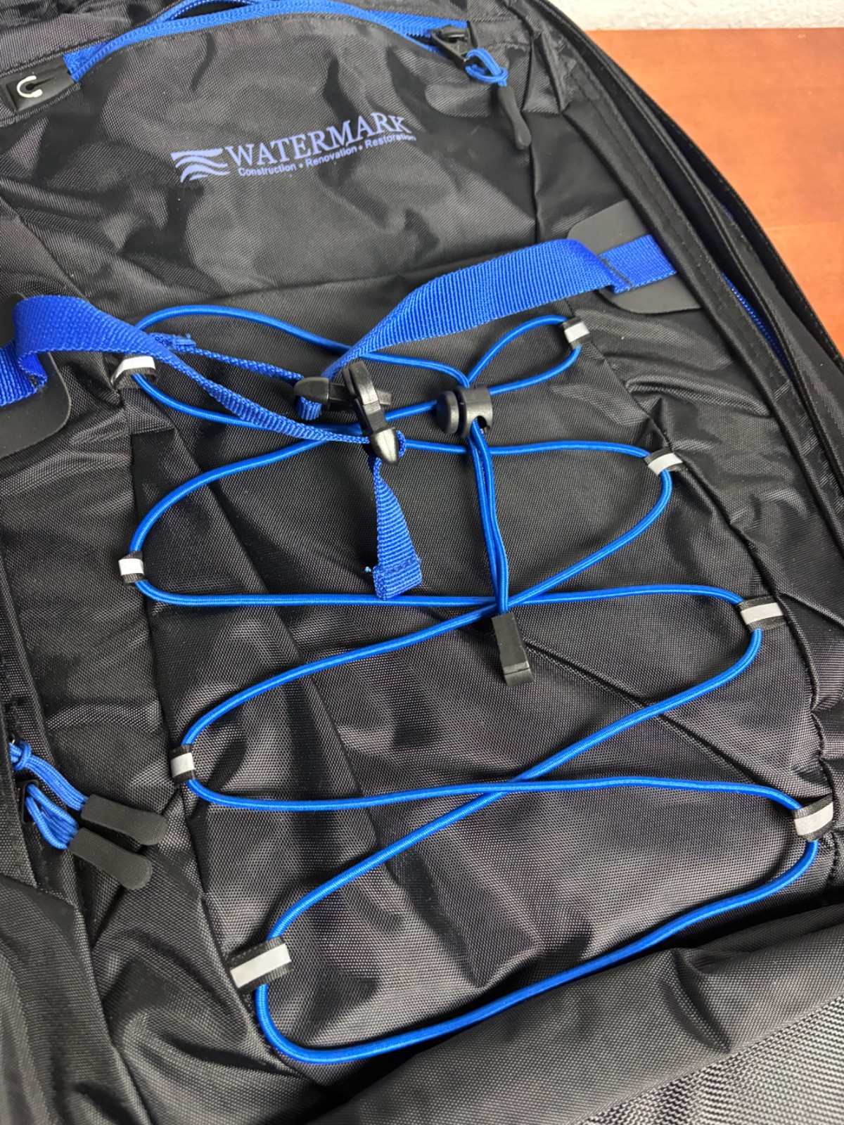 Basecamp Black & Blue Laptop Backpack Watermark Logo Padded Straps Travel Bag
