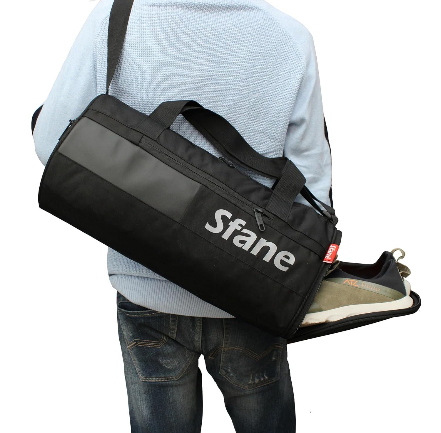 Polyester 23cm Duffle Gym Bag with Separate Shoe Compartment Black