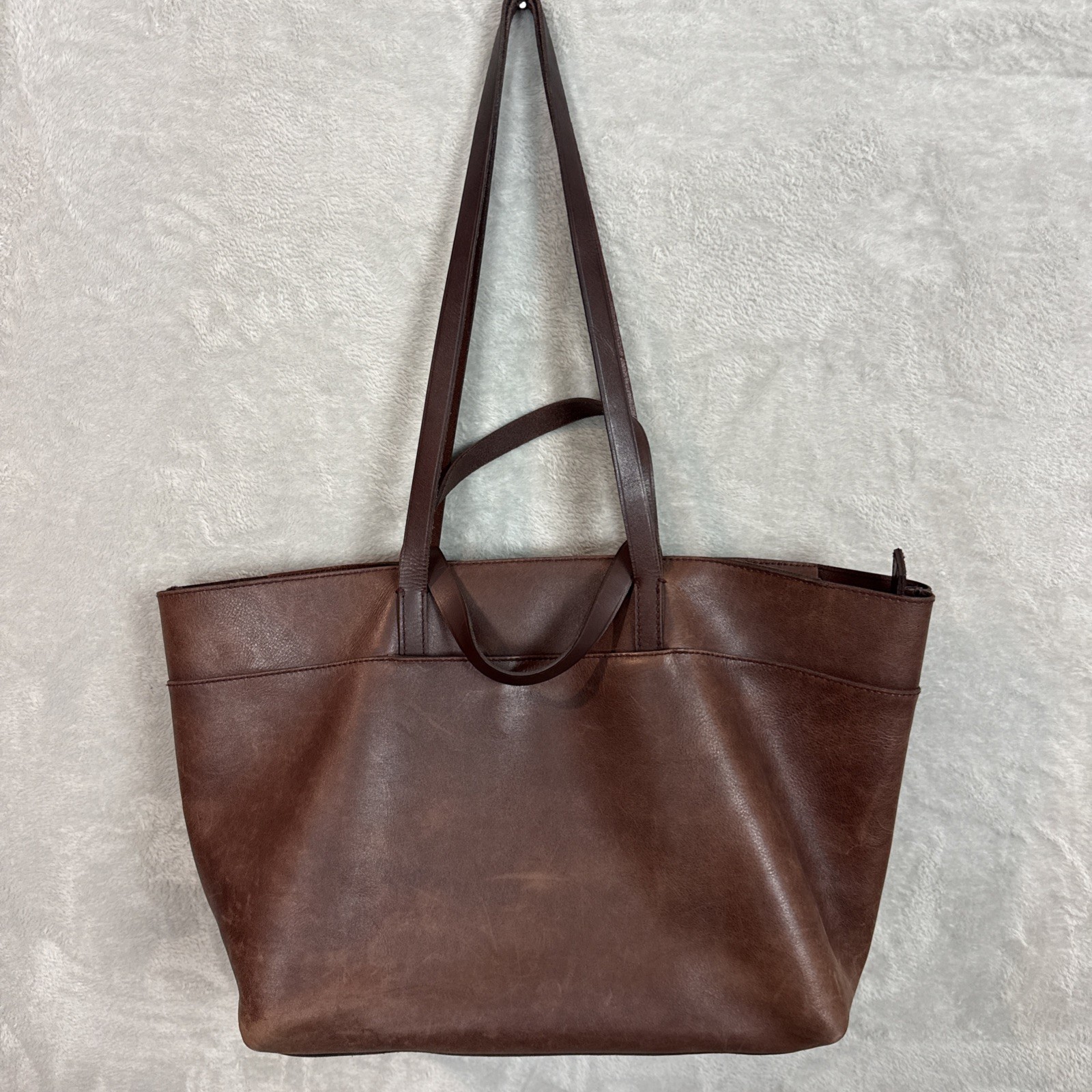 J Crew Cognac Brown Cow Leather Messenger Bag Postal Briefcase Laptop Satchel
