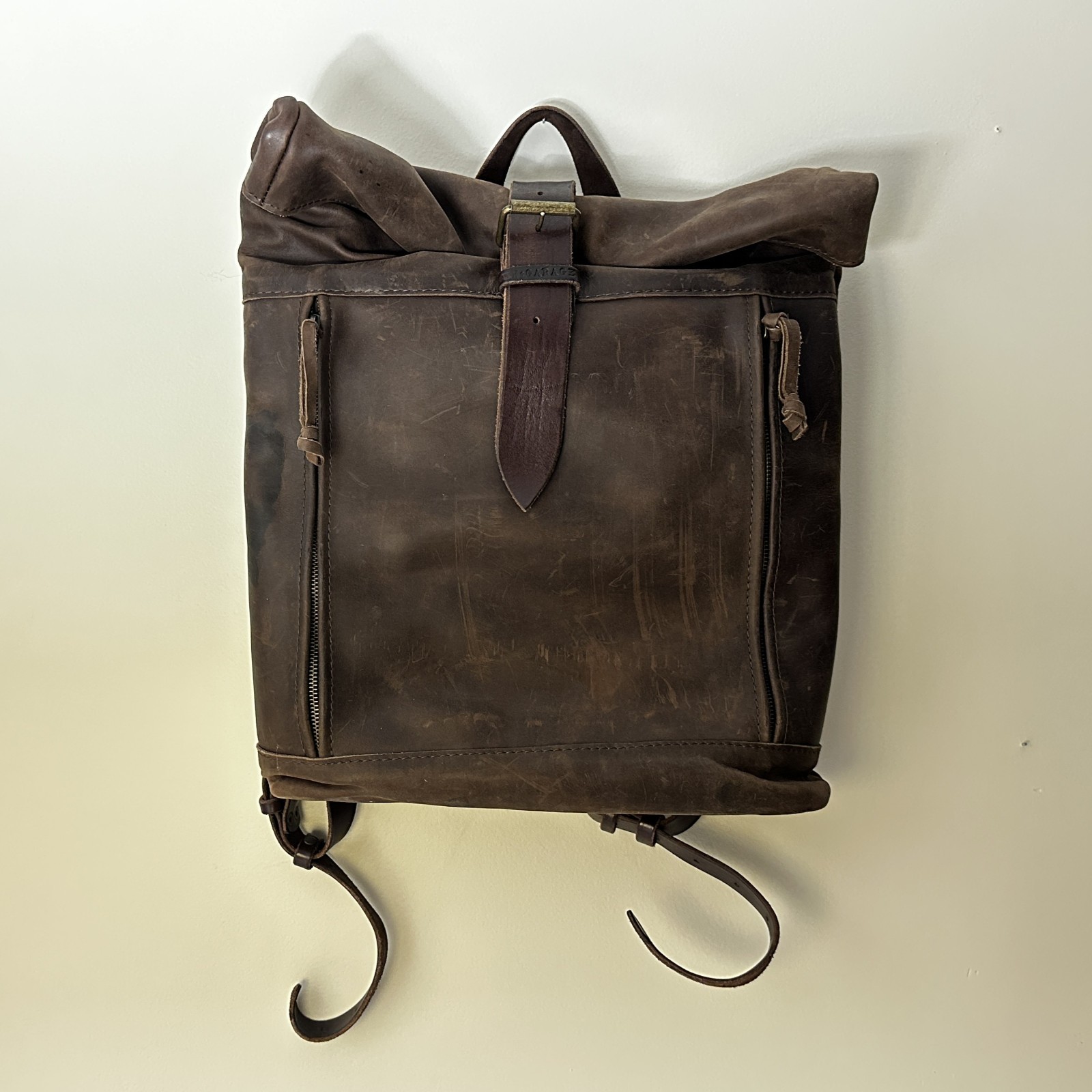Leather backpack Computer Roll top backpack Minimalist by Kruk Garage LARGE SIZE