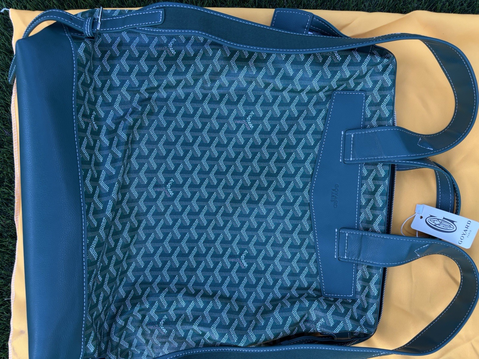 Goyard Geometric Green/Blue Zip Backpack Top Handle Adjustable Strap Medium