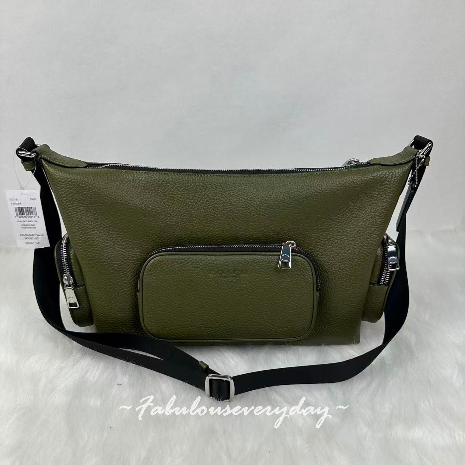 Coach Men’s Finn Crossbody Bag With Pockets In Leather/Silver/Olive CCG15 NWT