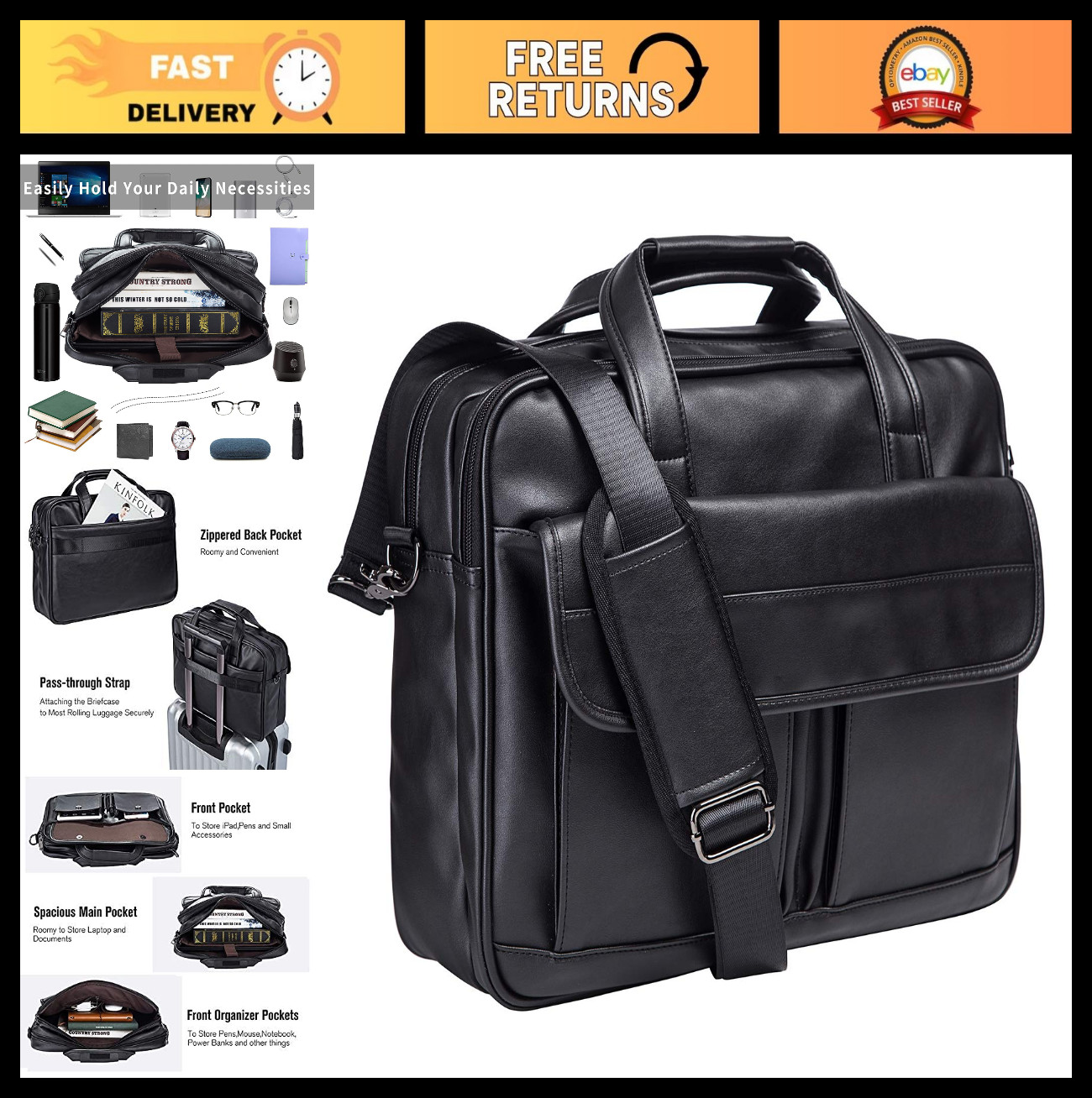 Men’s Leather Briefcase – Handmade Business Travel Messenger Bag for Laptops