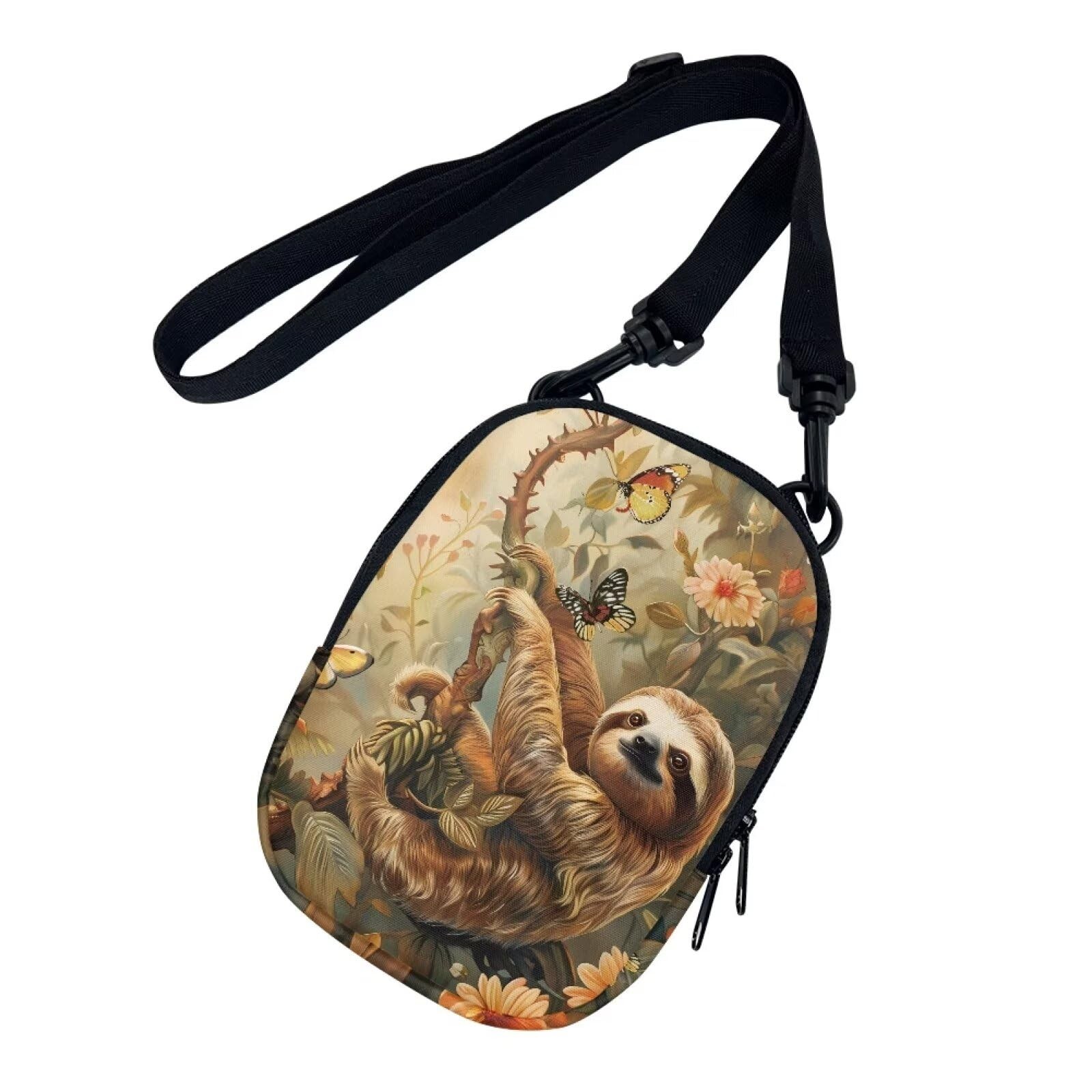 Sloth Butterfly Flower Print Small Messenger Bag Casual Shoulder Bag Crossbod…