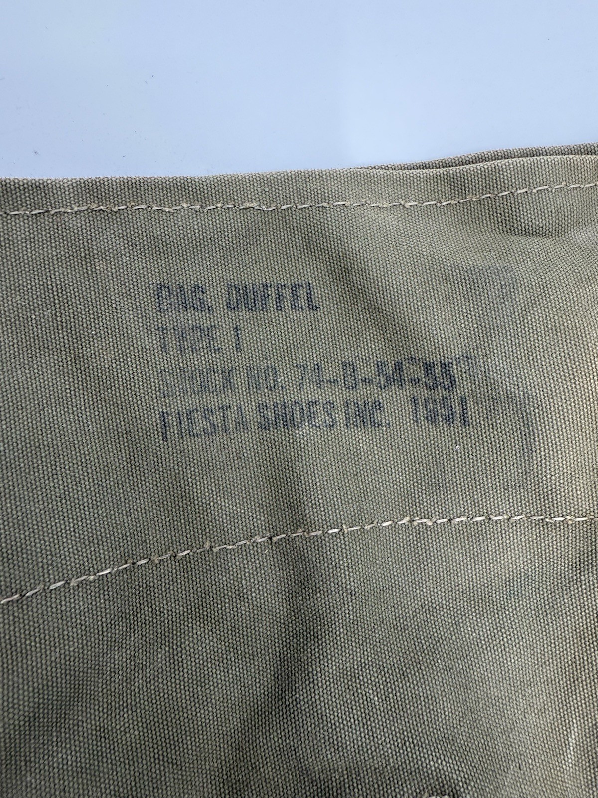 Vintage 50s Korean War Distressed Canvas Top Loader Duffel Bag Green Stamped USA