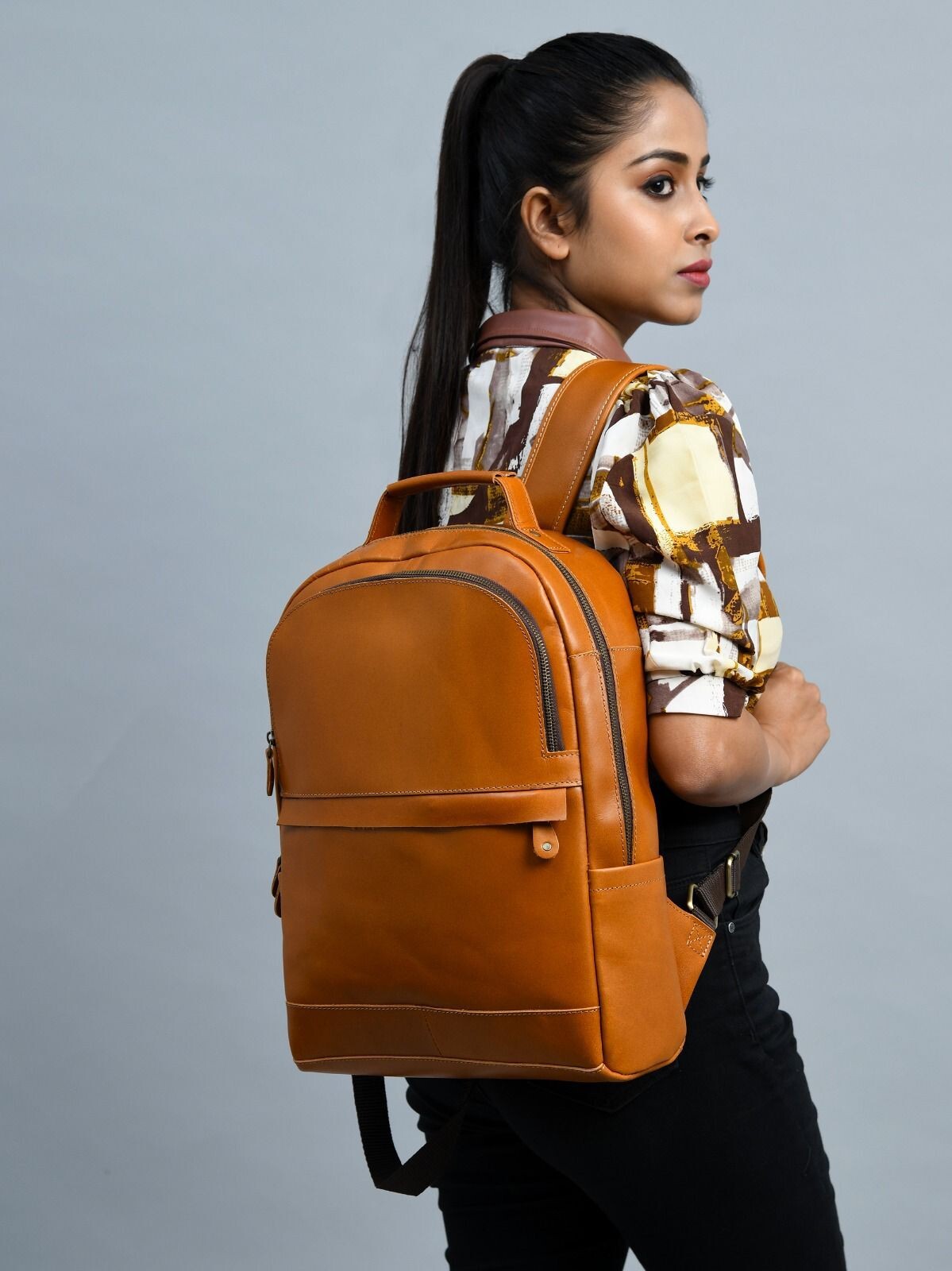 15 In Backpack Shoulder Bag Buffalo Leather Laptop Rucksack Office Handbags
