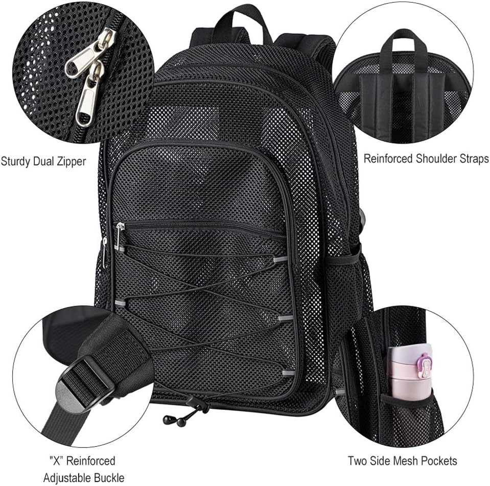 Heavy Duty Mesh Backpack See Through College Backpack Semi-Transparent Mesh Bag