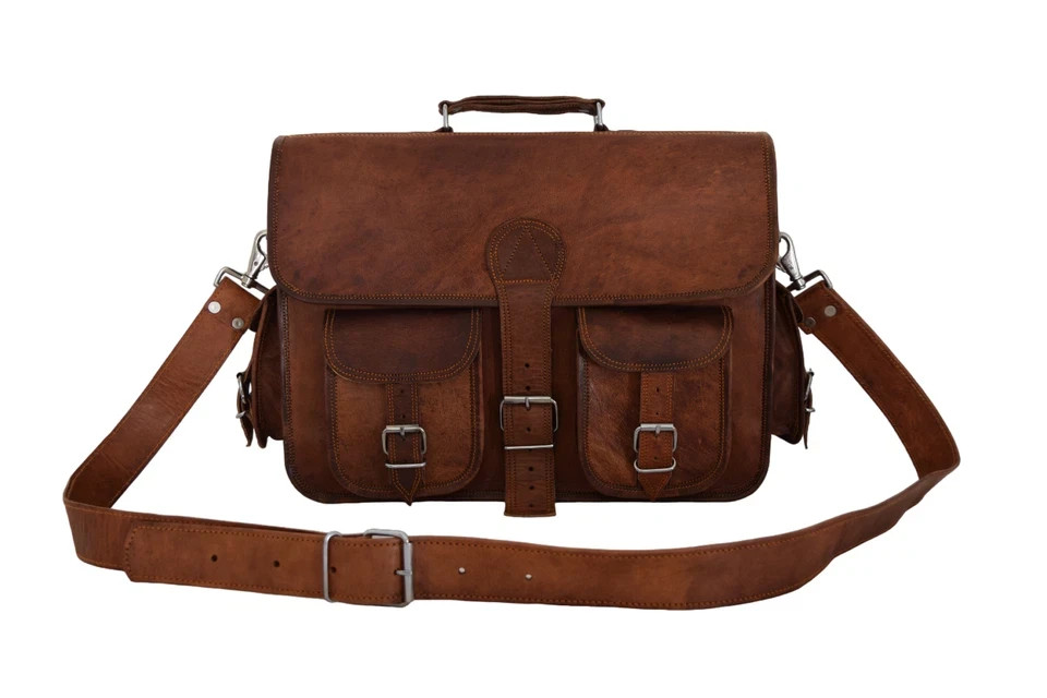 15 In Briefcase Messenger Bag Office Laptop Satchel Vintage Leather Shoulder Bag