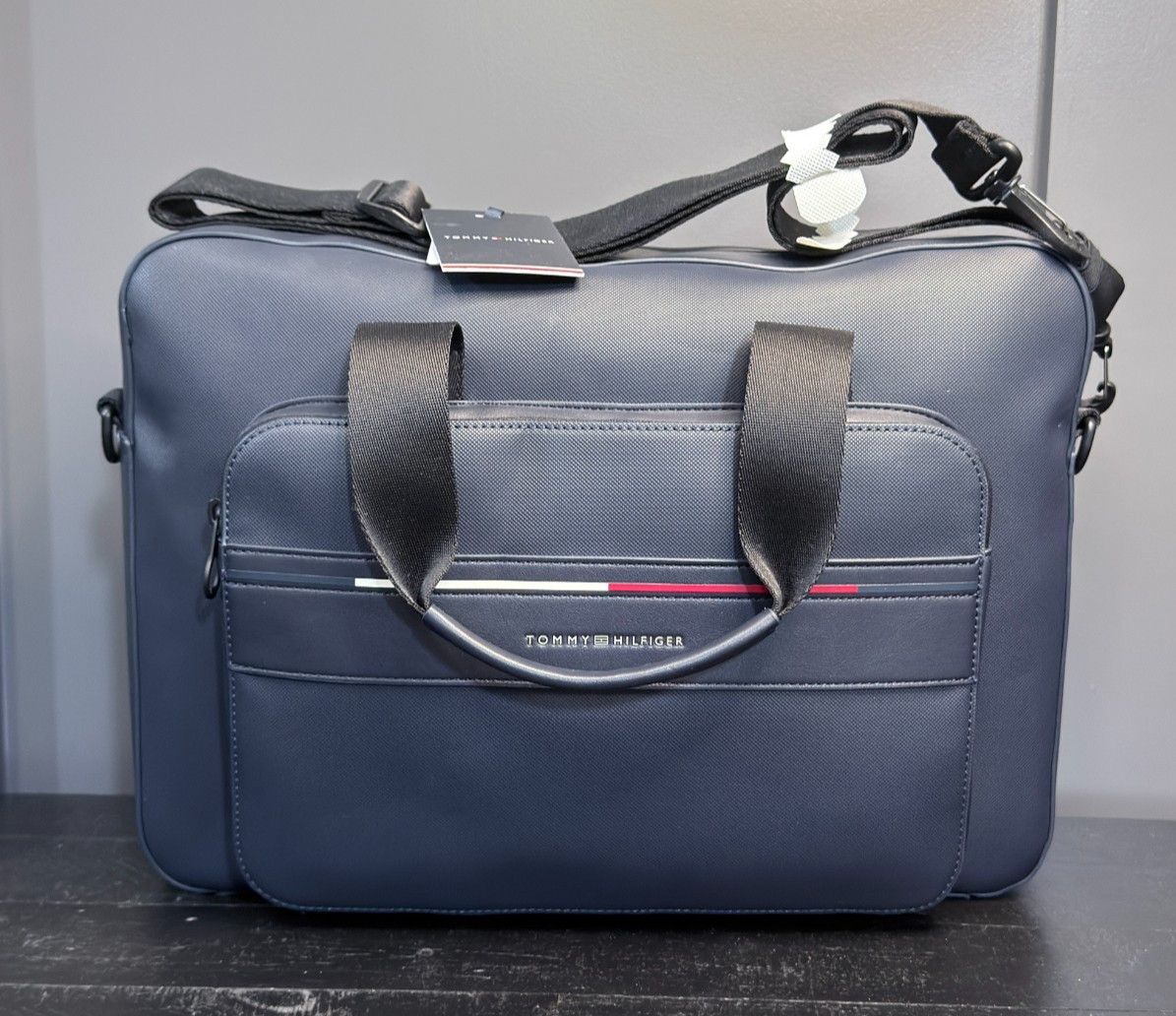Tommy Hilfiger Navy Blue Briefcase Laptop Bag Crossbody NWT