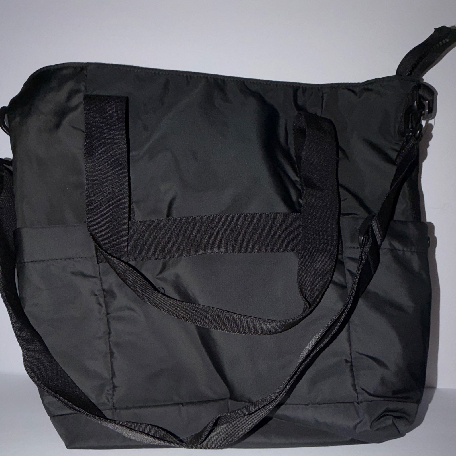 adidas Solid Black Tote Bag Zip Closure Shoulder Strap with Inner Pockets