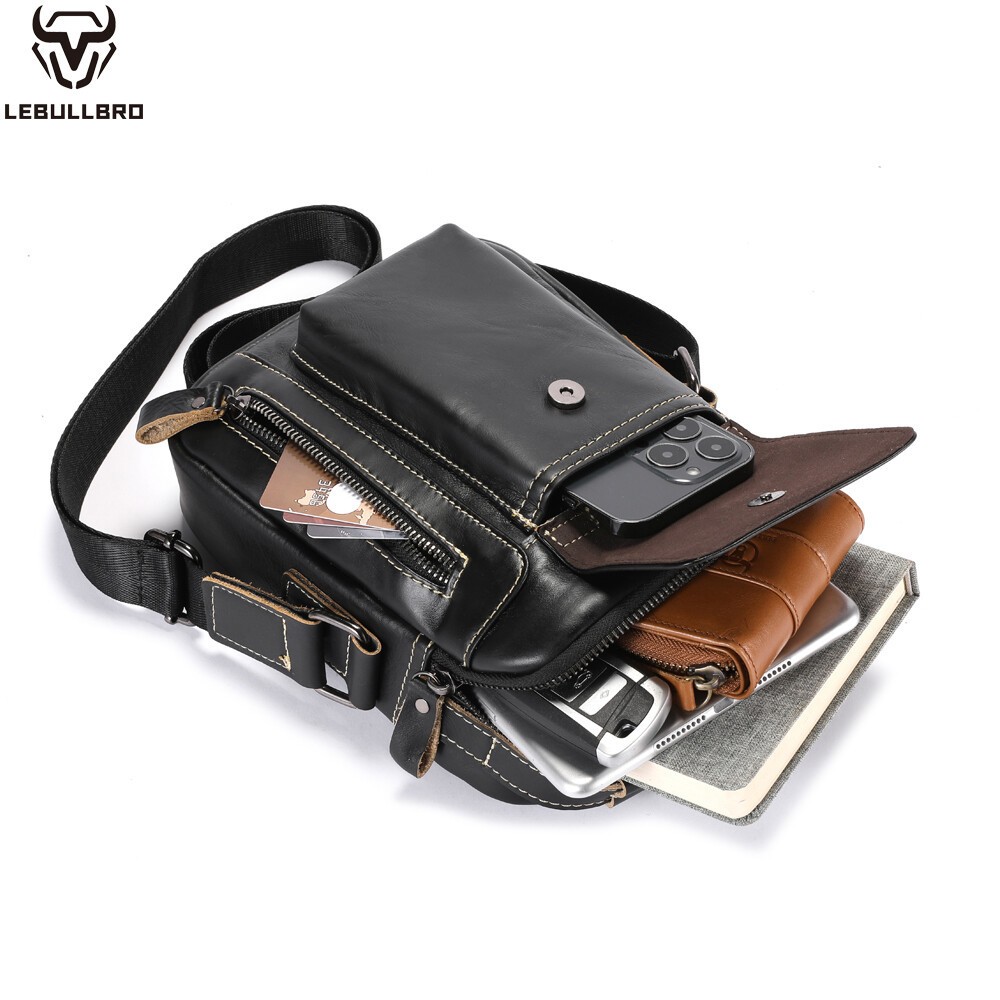 LEBULLBRO Mens Leather Crossbody Sling Bag with Adjustable Strap Shoulder Bag
