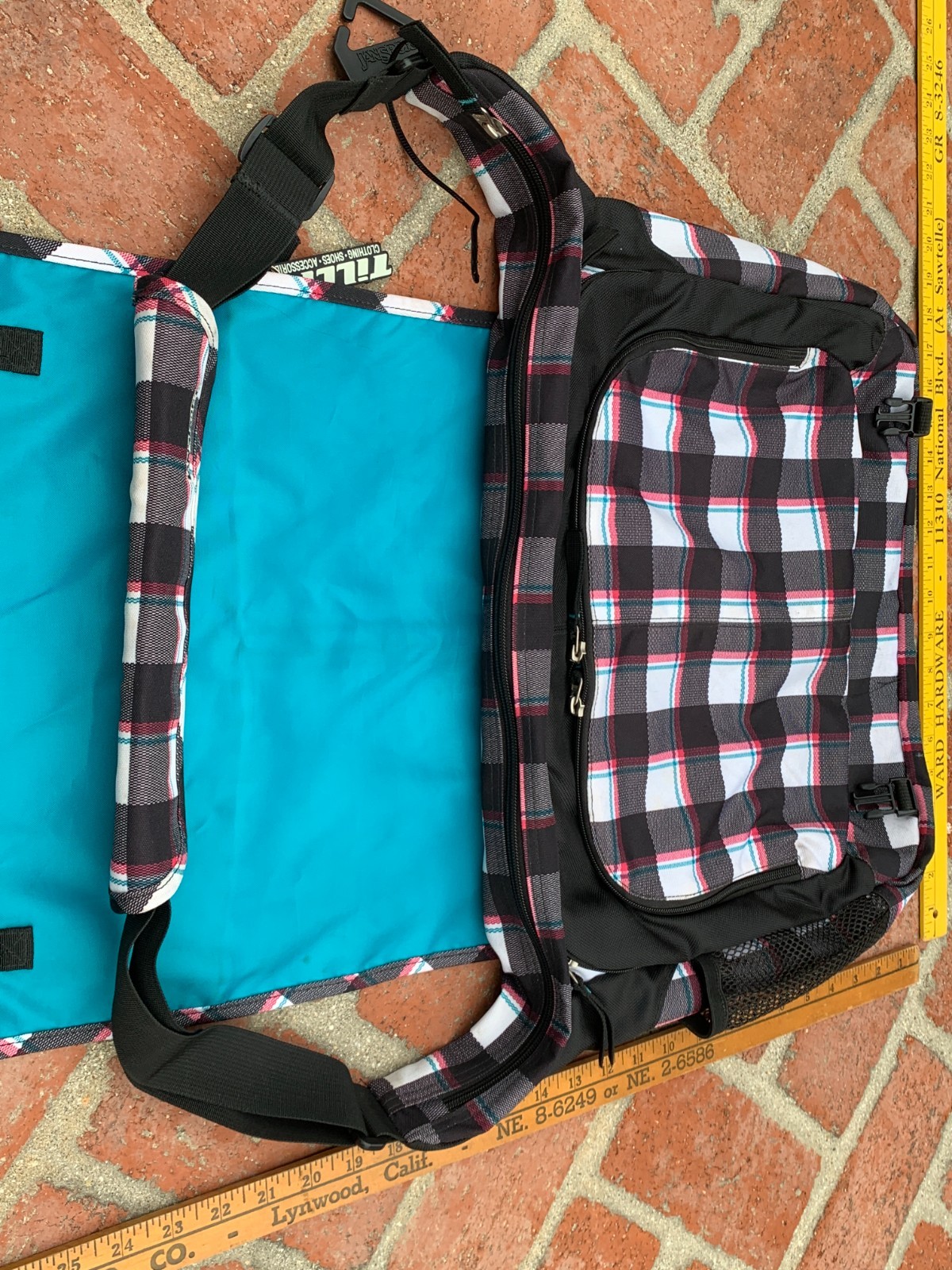 vtg JanSport🌀Crossbody Messenger Backpack 90’s plaid pink teal black white RARE