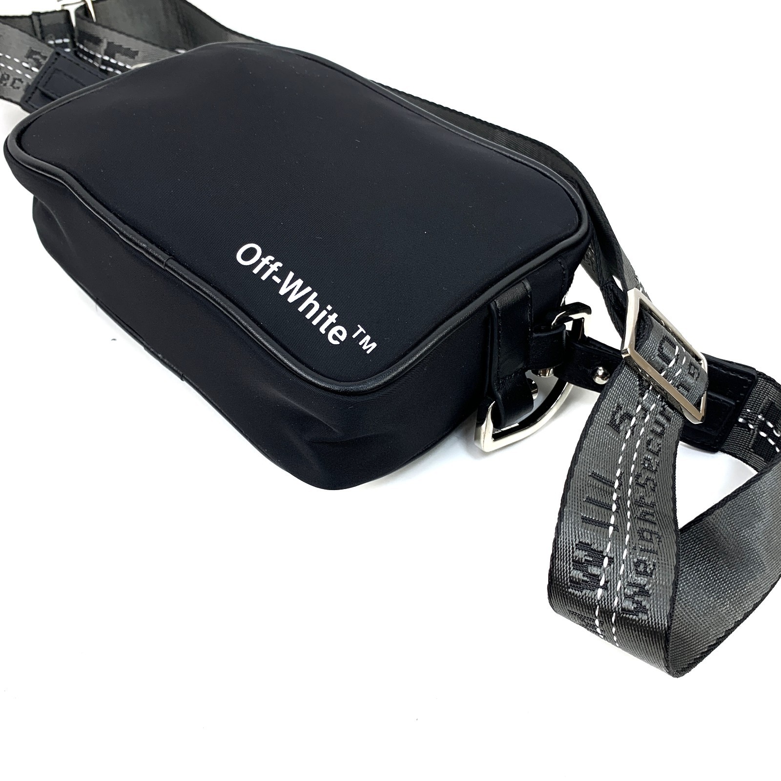 Off-White Virgil Abloh Nylon Webbing Messenger Crossbody Bag Black