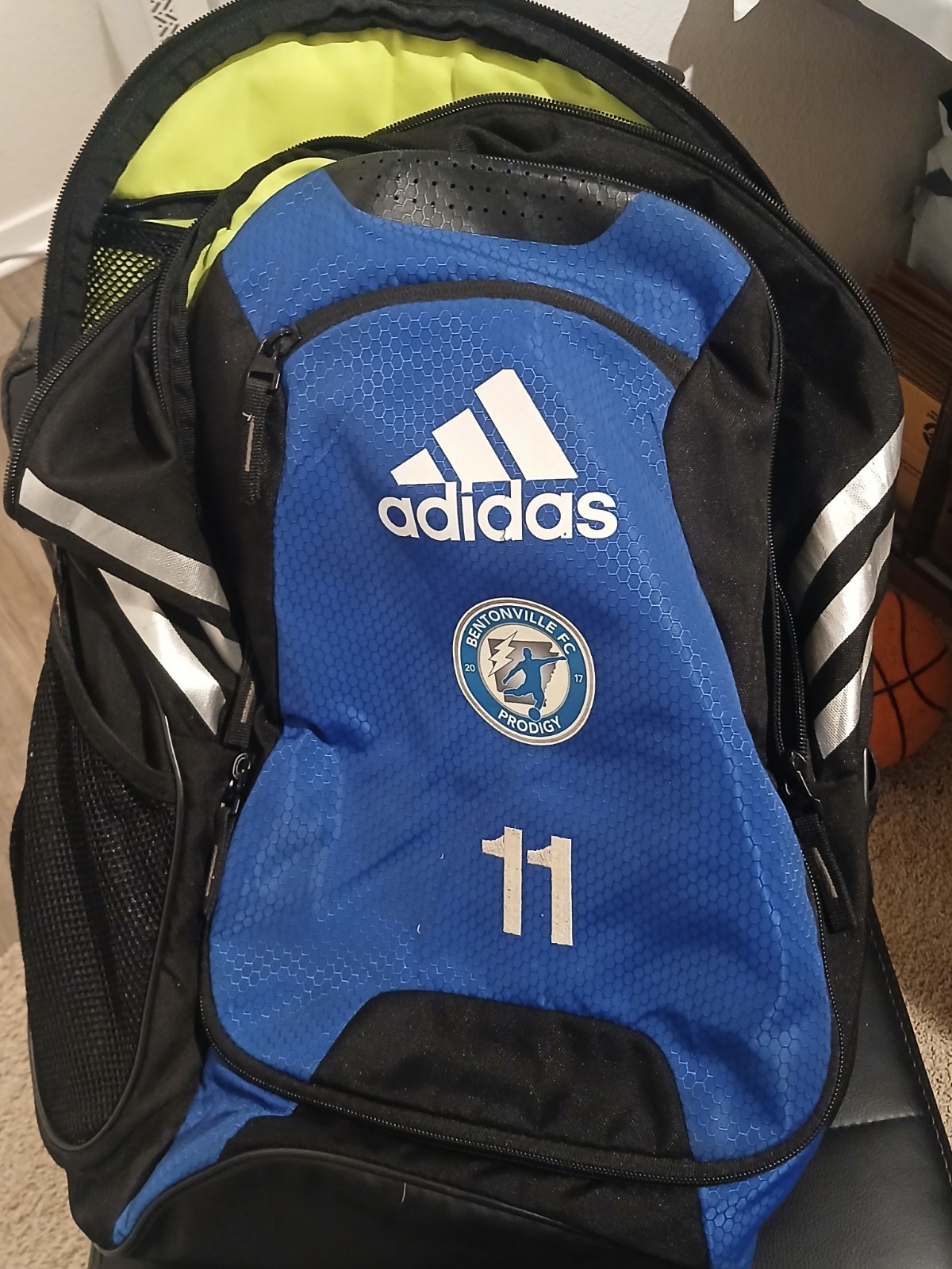 adidas Large Blue/Black Backpack Zip Closure, Adjustable Straps