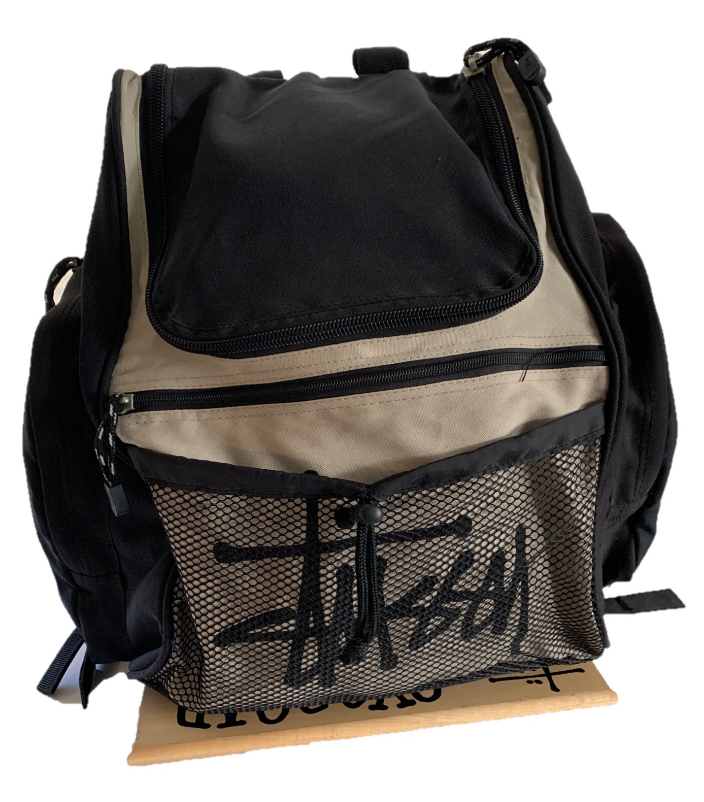 Vintage 90s Stussy Backpack-Black & Beige-Excellent Condition