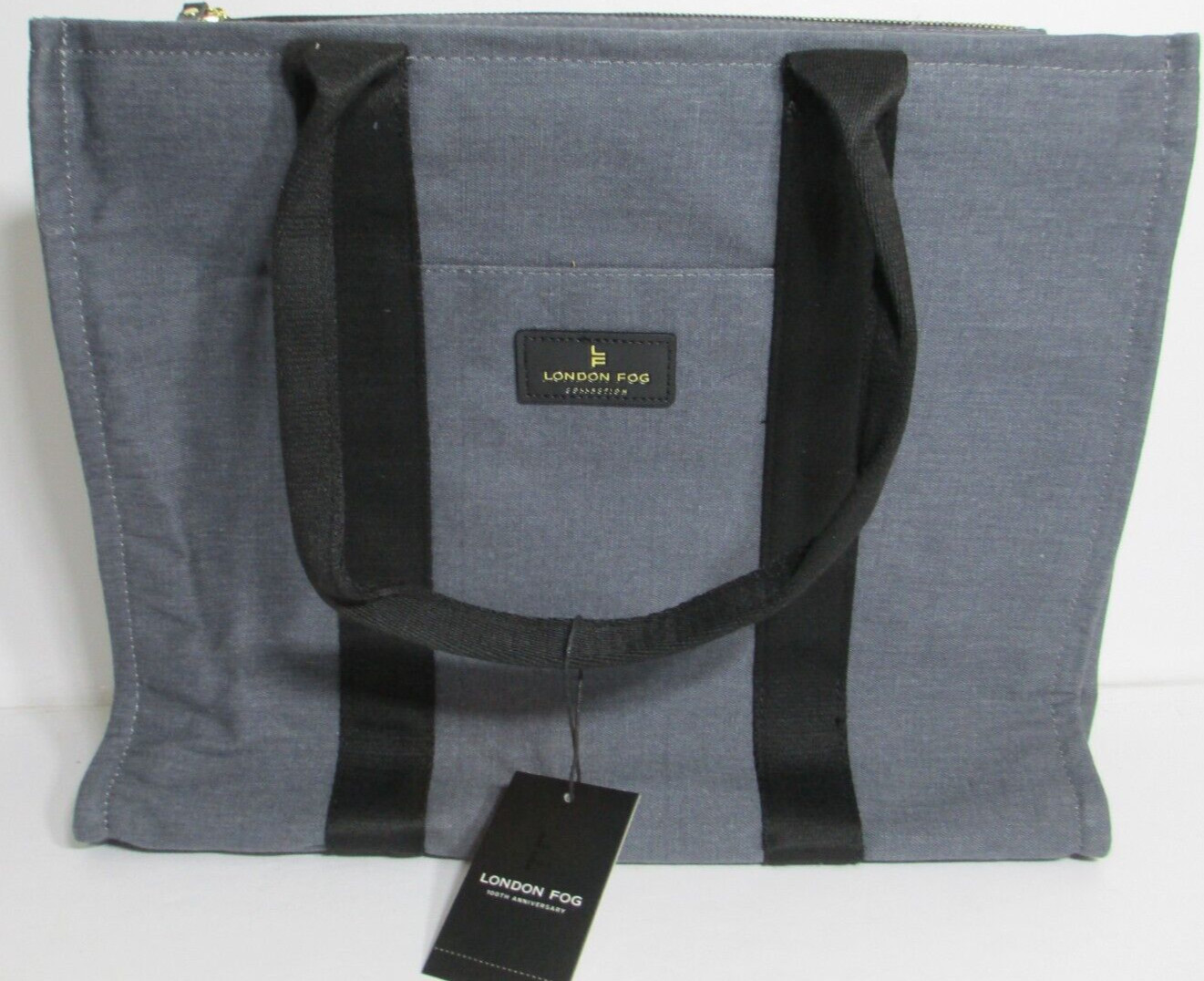 London Fog Collection Canvas Zippered Tote Bag Gray Denim Adult NEW MSRP $98