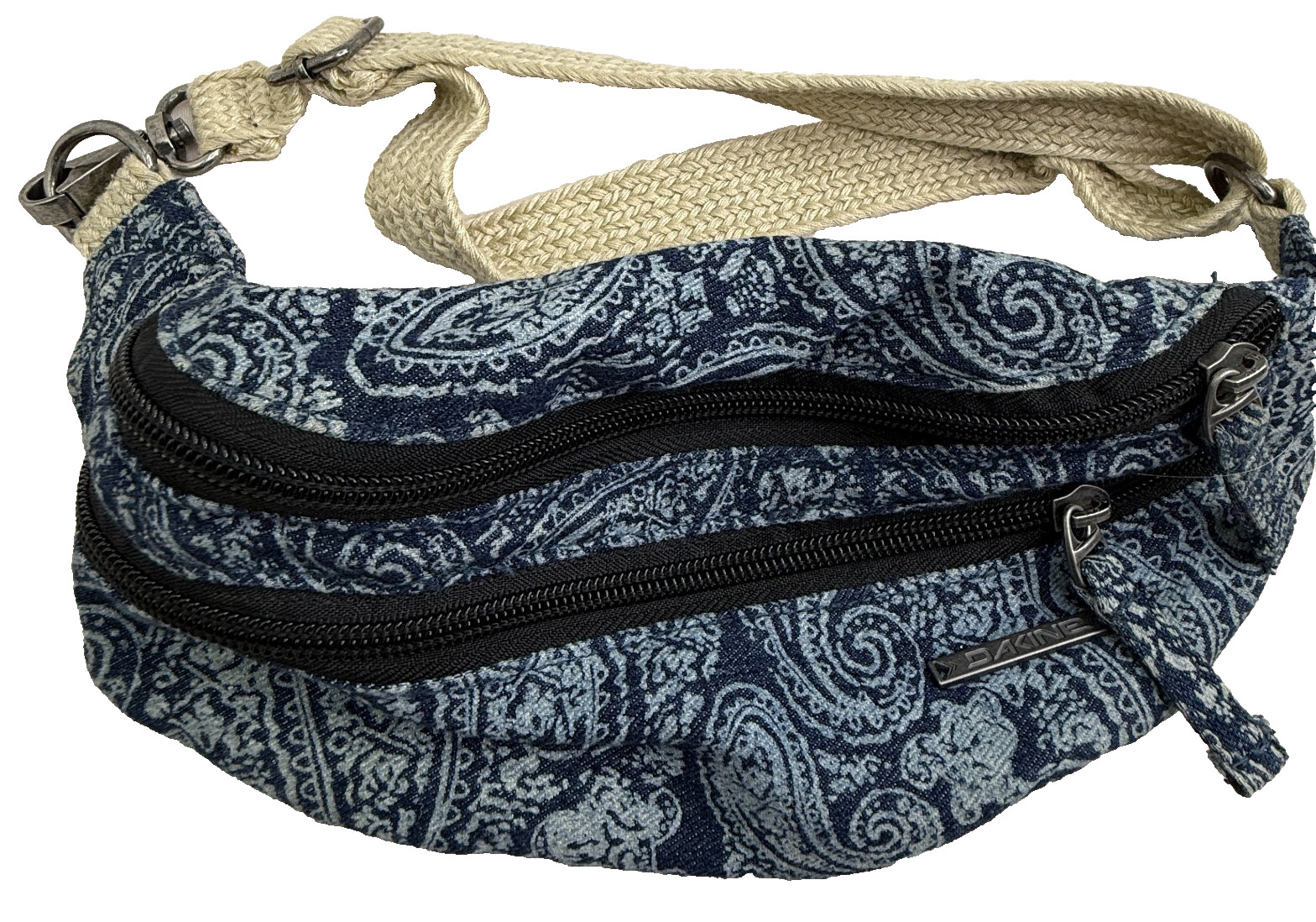 Dakine Gigi Classic Hip Pack Blue Paisley Jute Braid Strap Fanny Fabric y2K Boho