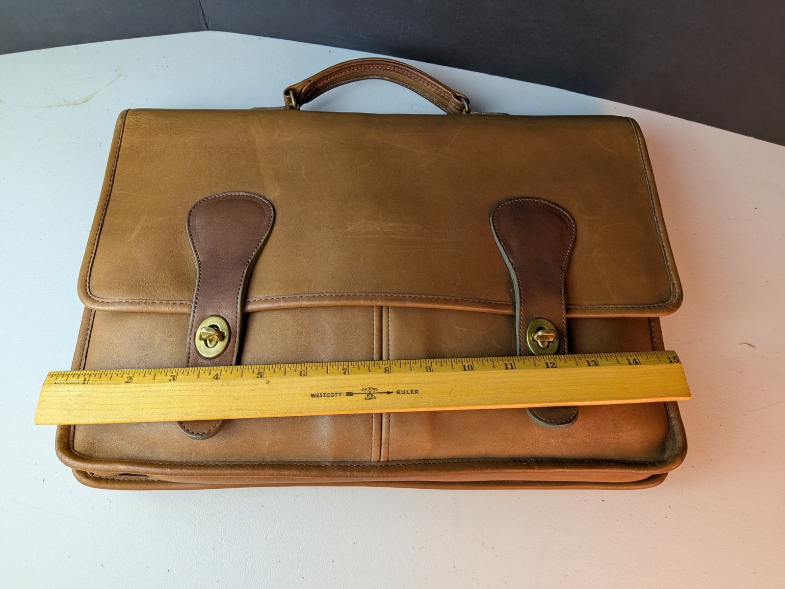 Vintage Coach Slim Briefcase British Tan Double Turn Lock Made in New York City