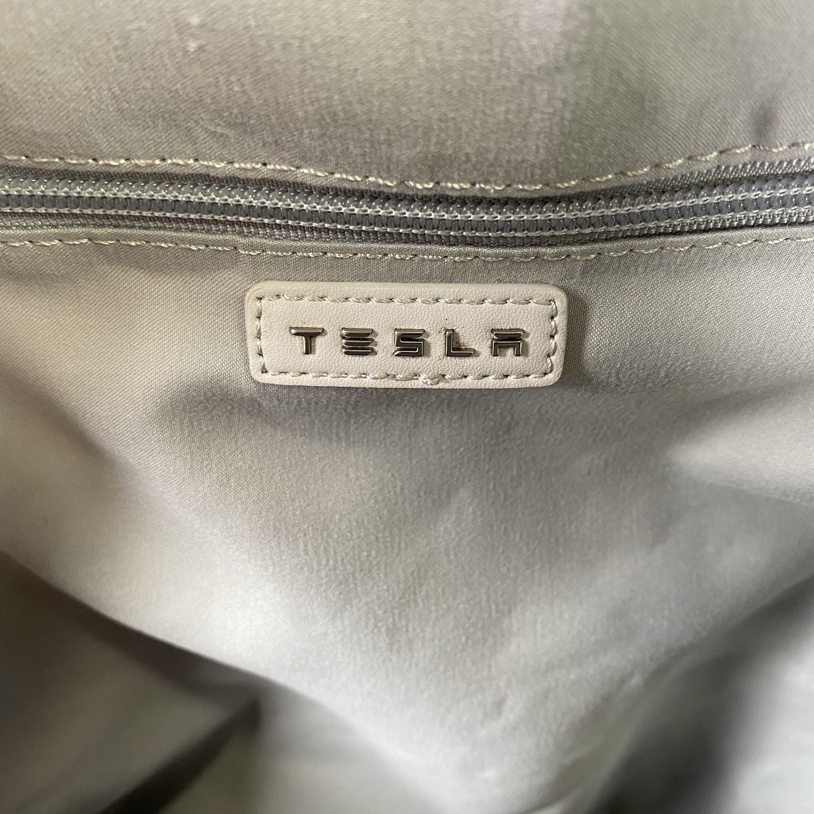 Tesla Cybertruck Elevate Backpack Grey Vegan Leather Tesla Store w/ Satin Cover