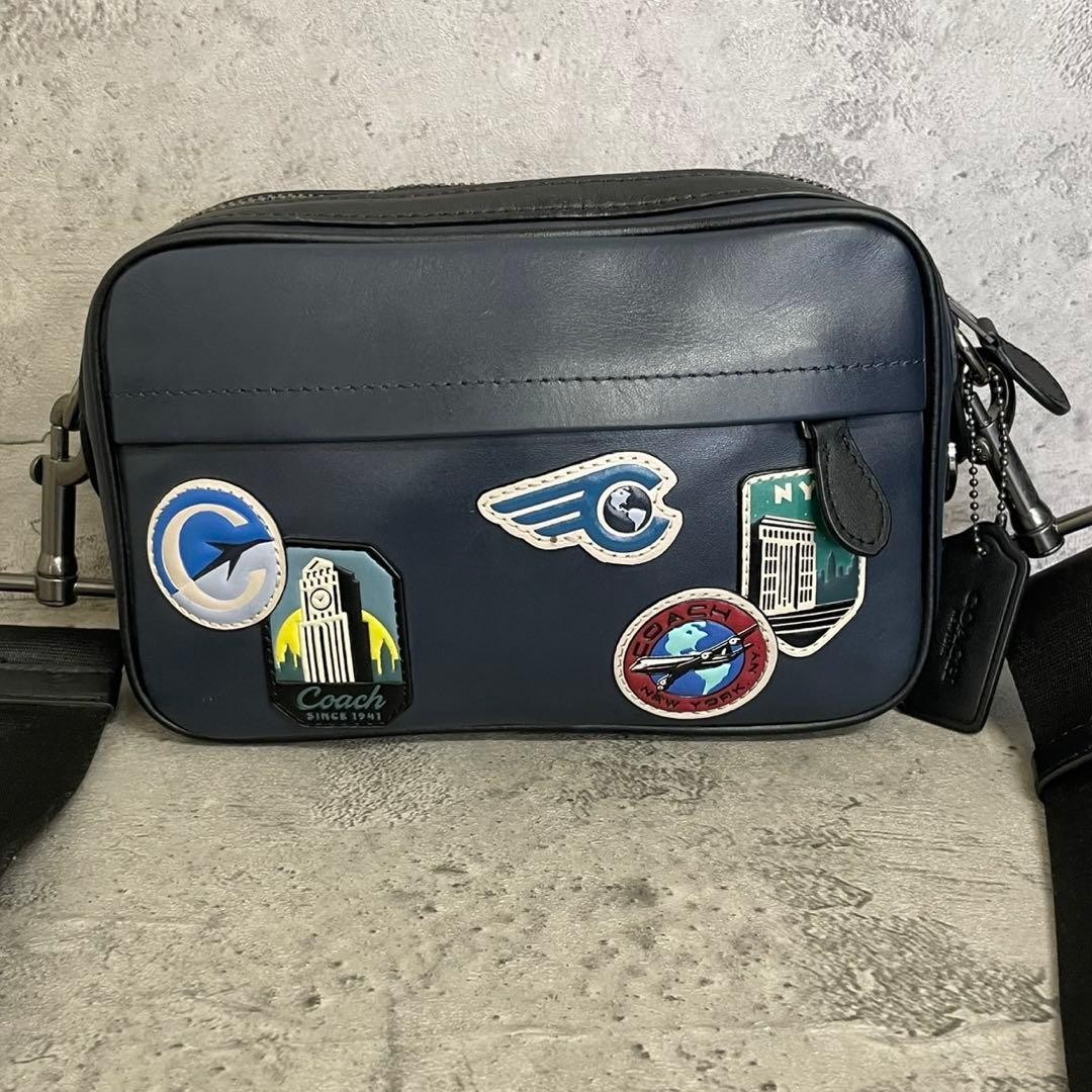 Coach Navy Leather Camera Bag Shoulder Bag NY Applique Bag