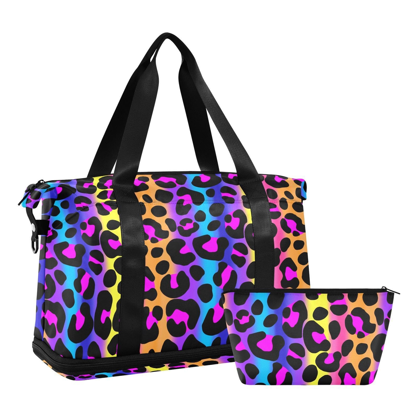Weekender Bag for Women, Leopard Print Cheetah Neon Gradient Gym Sports Duffl…