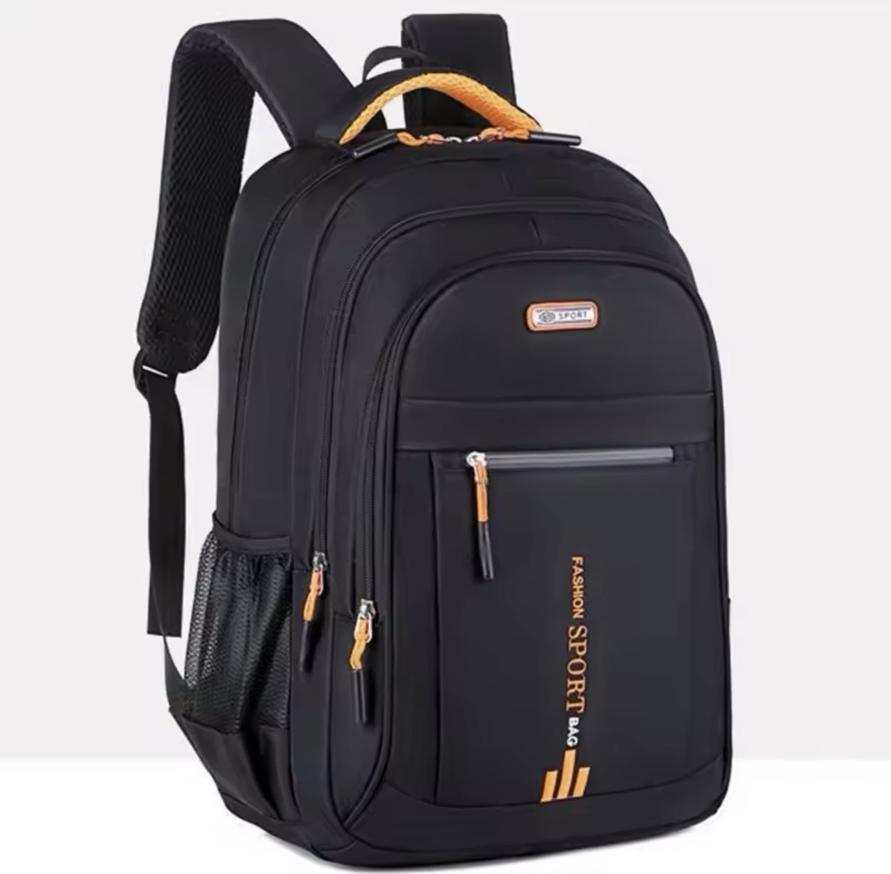 SPORT Black/Orange Backpack Zip Reflective Padded Straps Bottle Pocket
