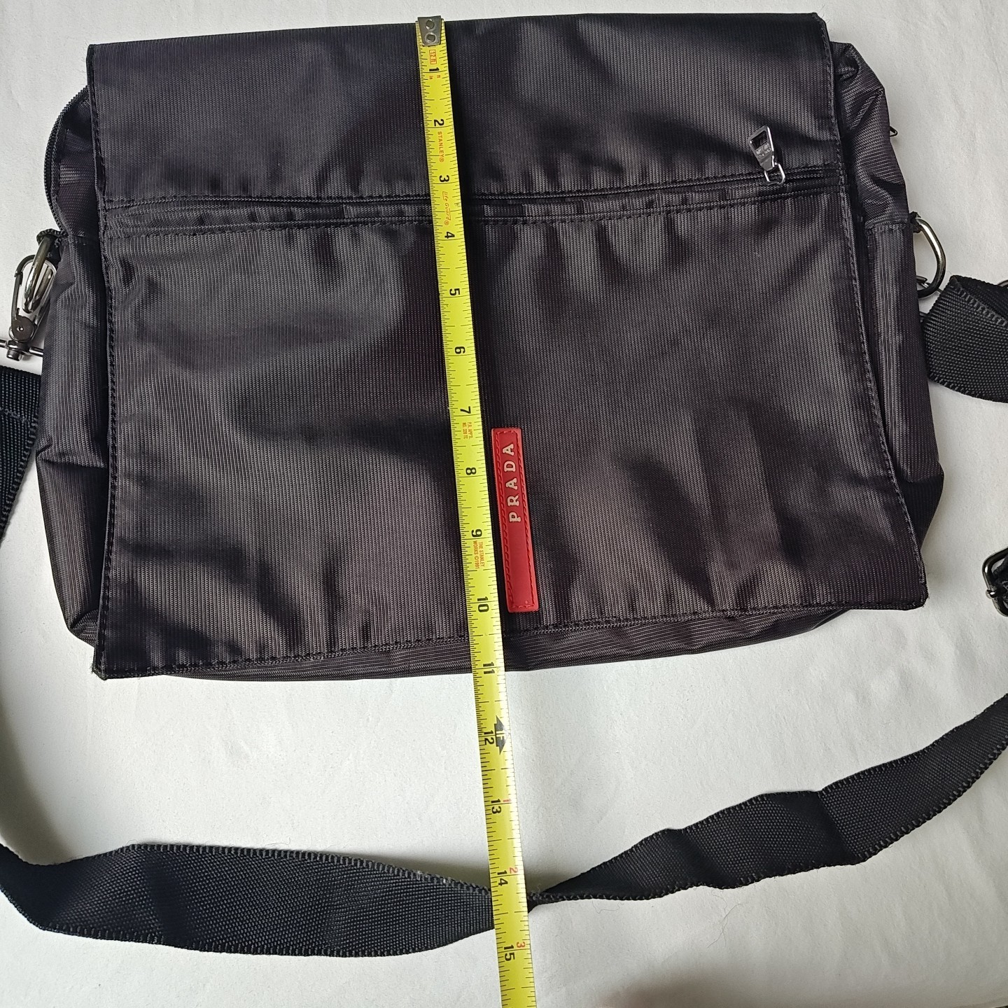 Prada Linea Rossa Black Nylon Messenger Laptop Bag – Adjustable Crossbody Strap