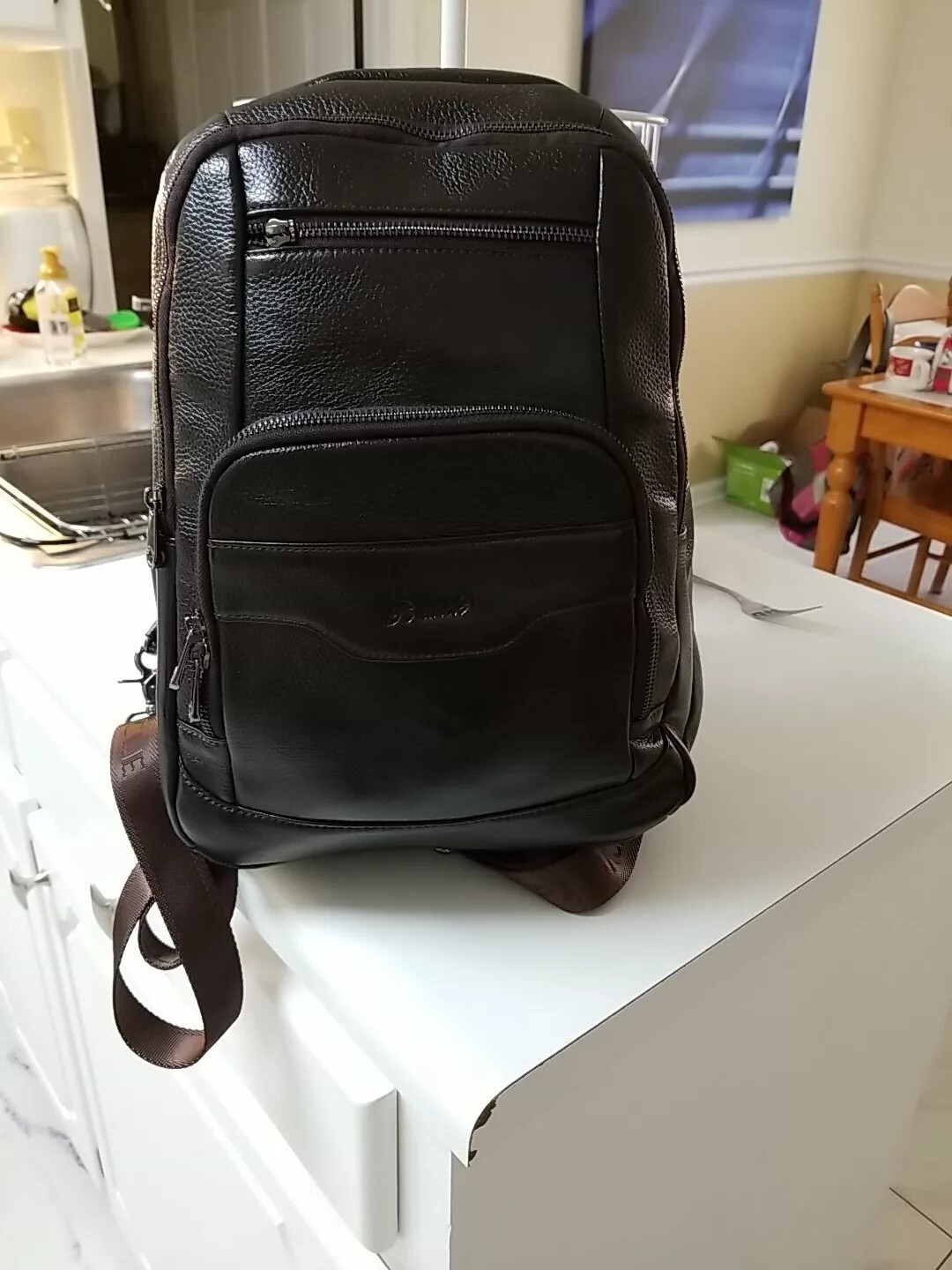 large brand new leather backpack men