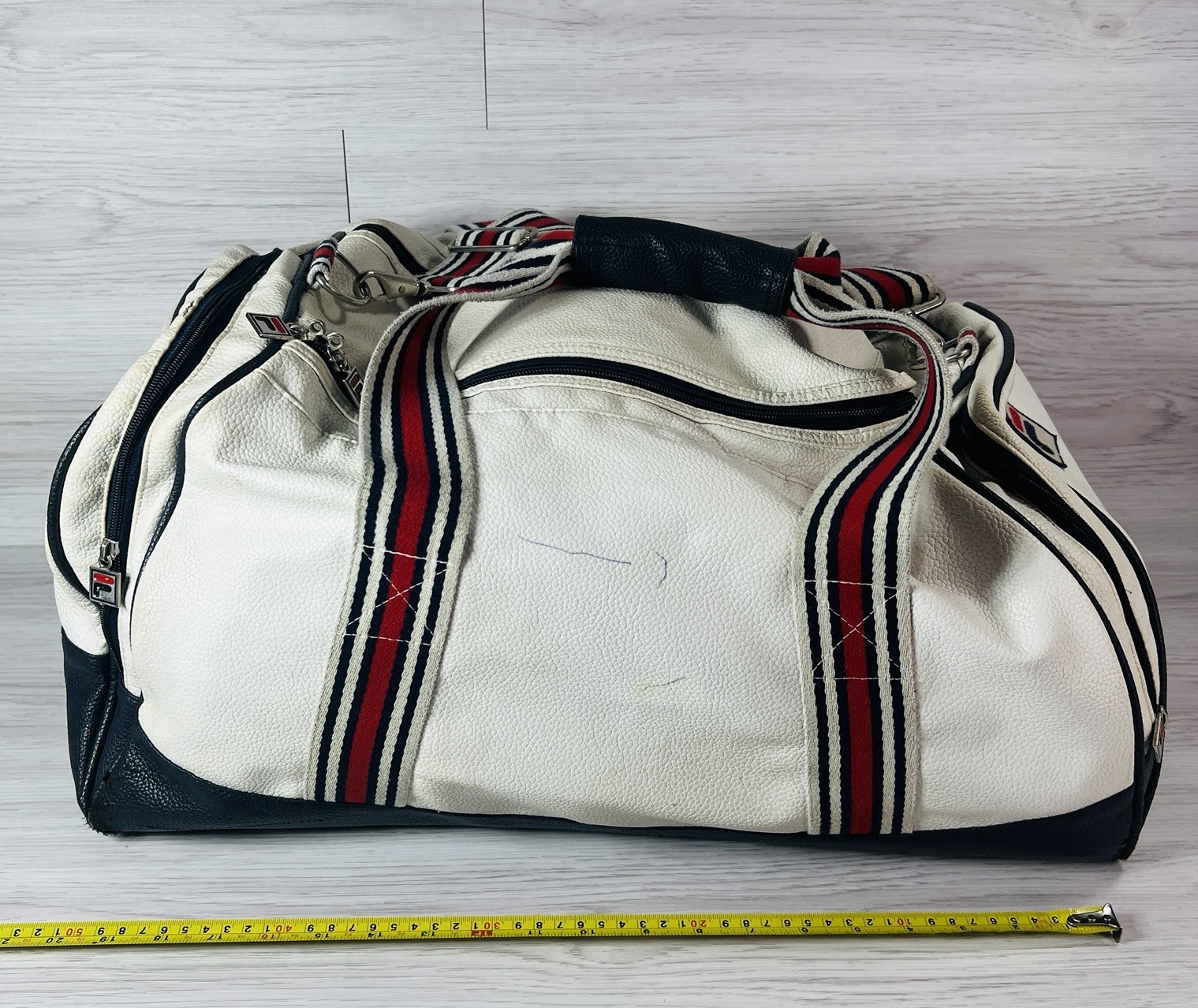 Vintage 90s FILA White Grant Hill Tennis Basketball Navy Large Duffel See Pics