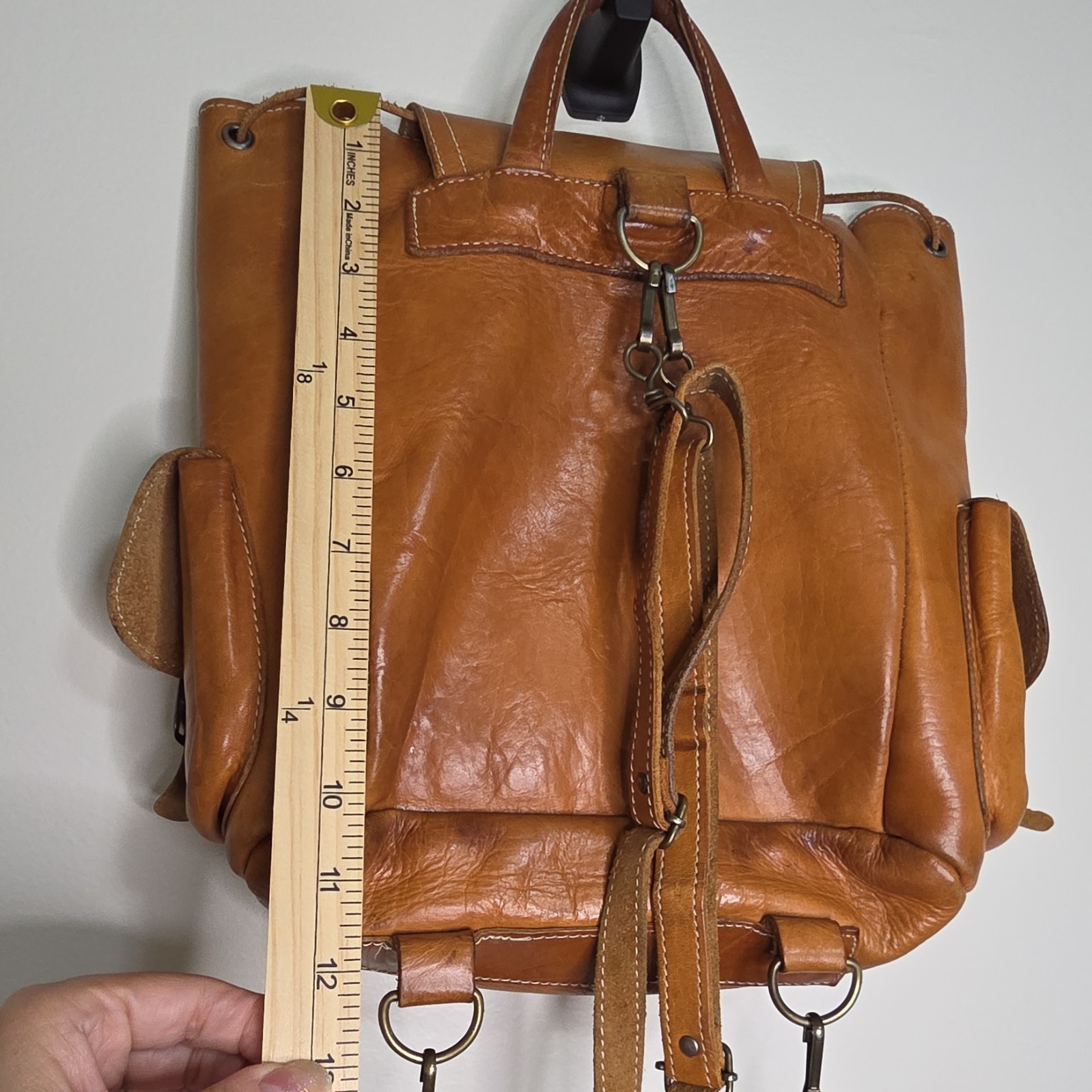Brown Unisex Backpack with Buckle, Drawstring Closure, Outer Pockets, Greece