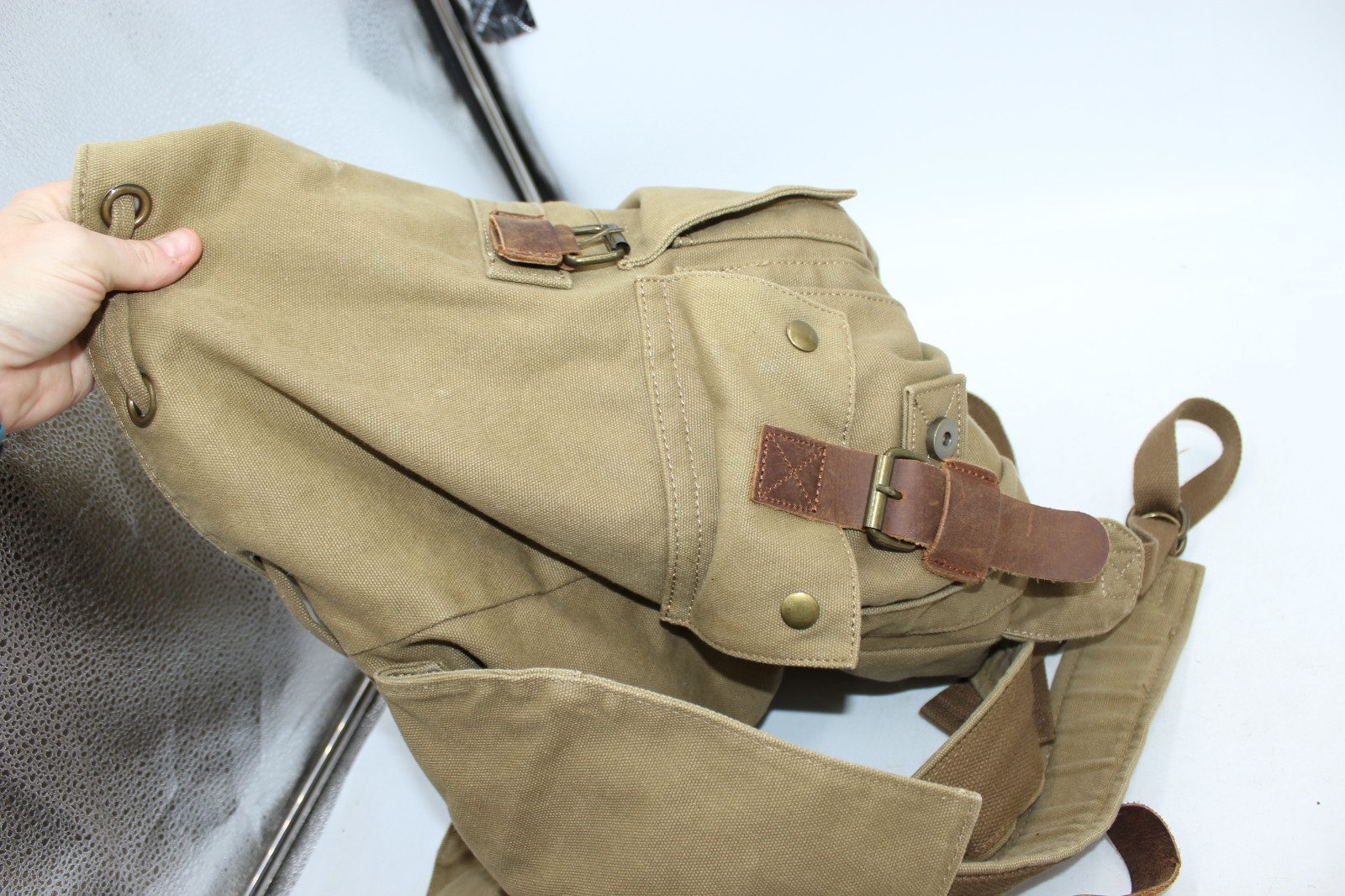 Kattee Canvas Material Leather Straps Pockets Buckle Closures Backpack Large 20″