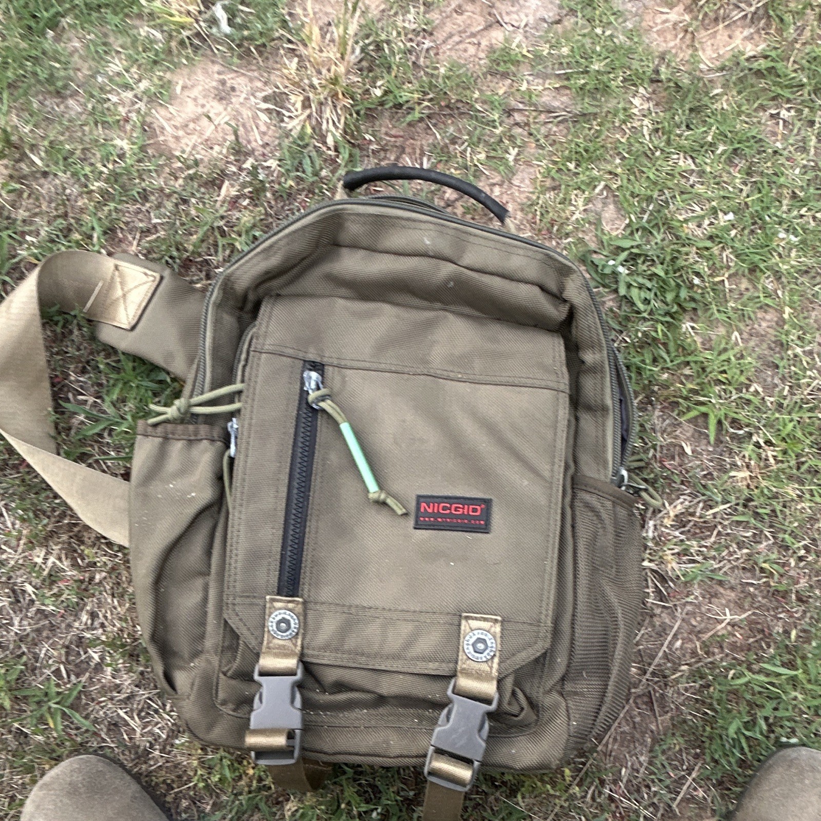 NICGID Green Crossbody Sling Messenger Bag, Zip & Buckle, Adjustable, Pockets