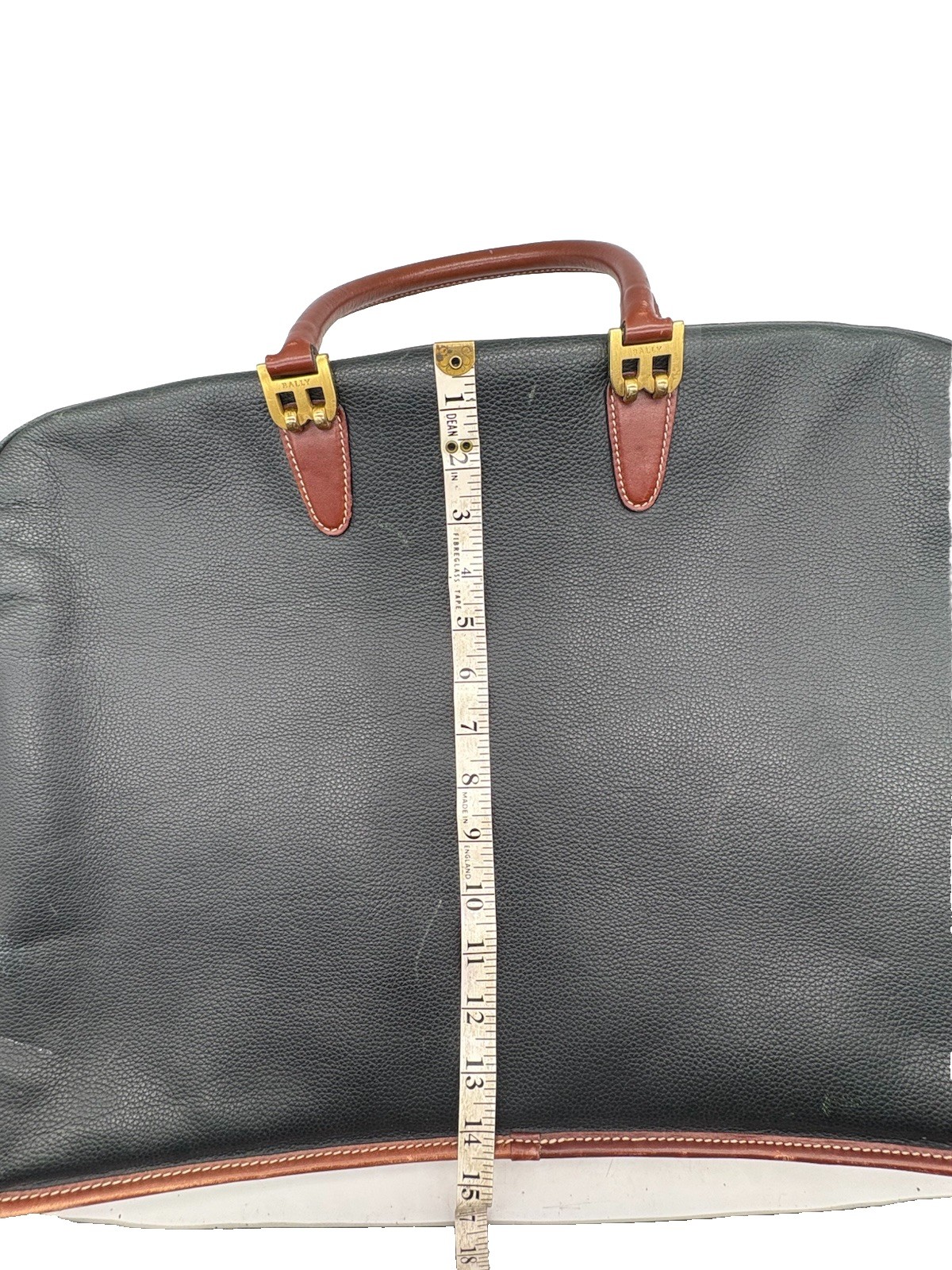 Bally Pebbled Leather B Logo Briefcase Gold Brass Hardware Office Travel VTG