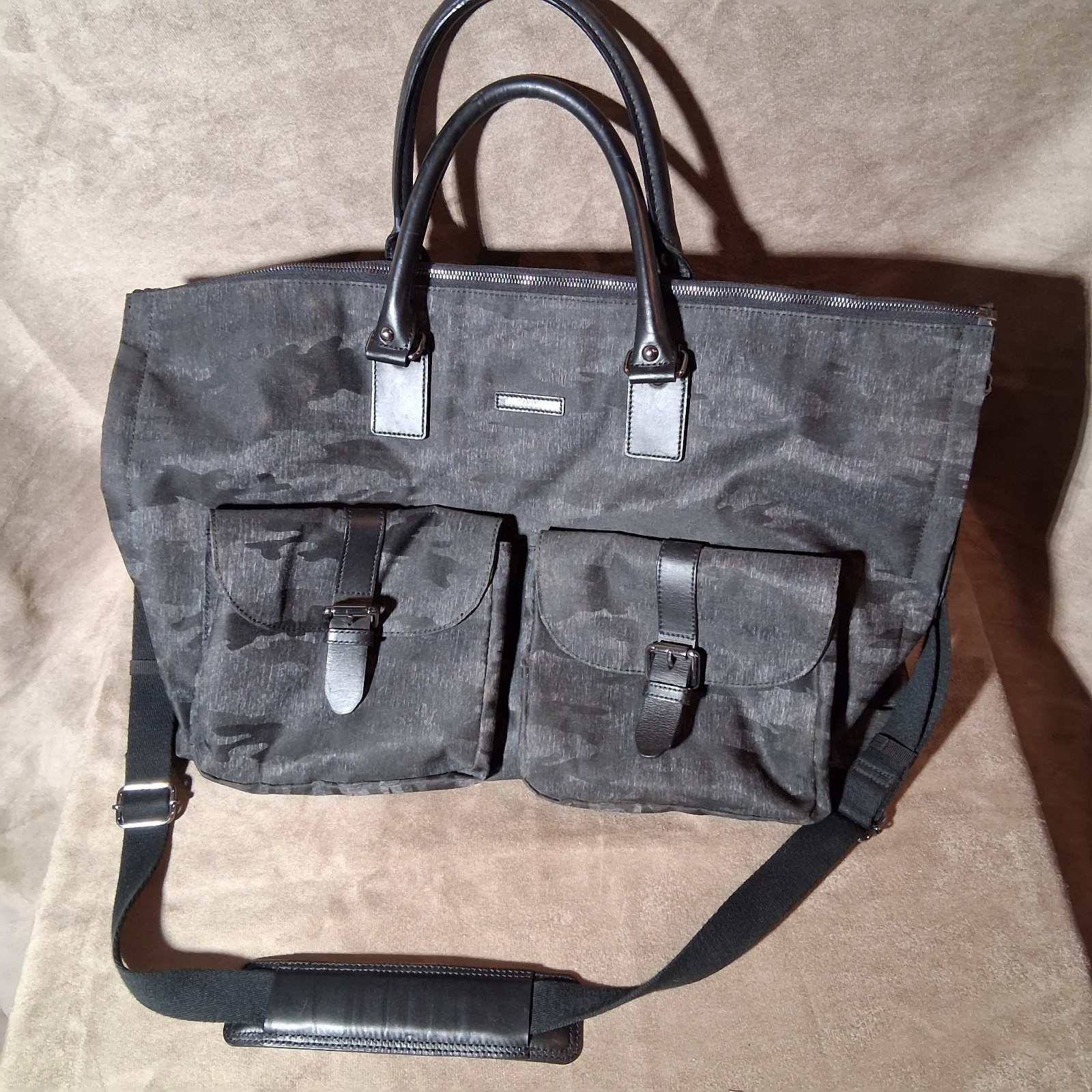 Mint Hook & Albert Canvas Leather 2-in-1 Garment Bag Weekender Duffle 22x13x10