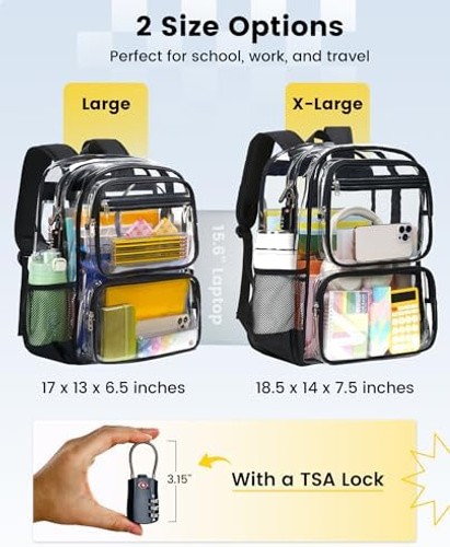 Vorspack Clear Backpack with TSA Lock, Large Clear Bookbag, Black | Heavy Dut…