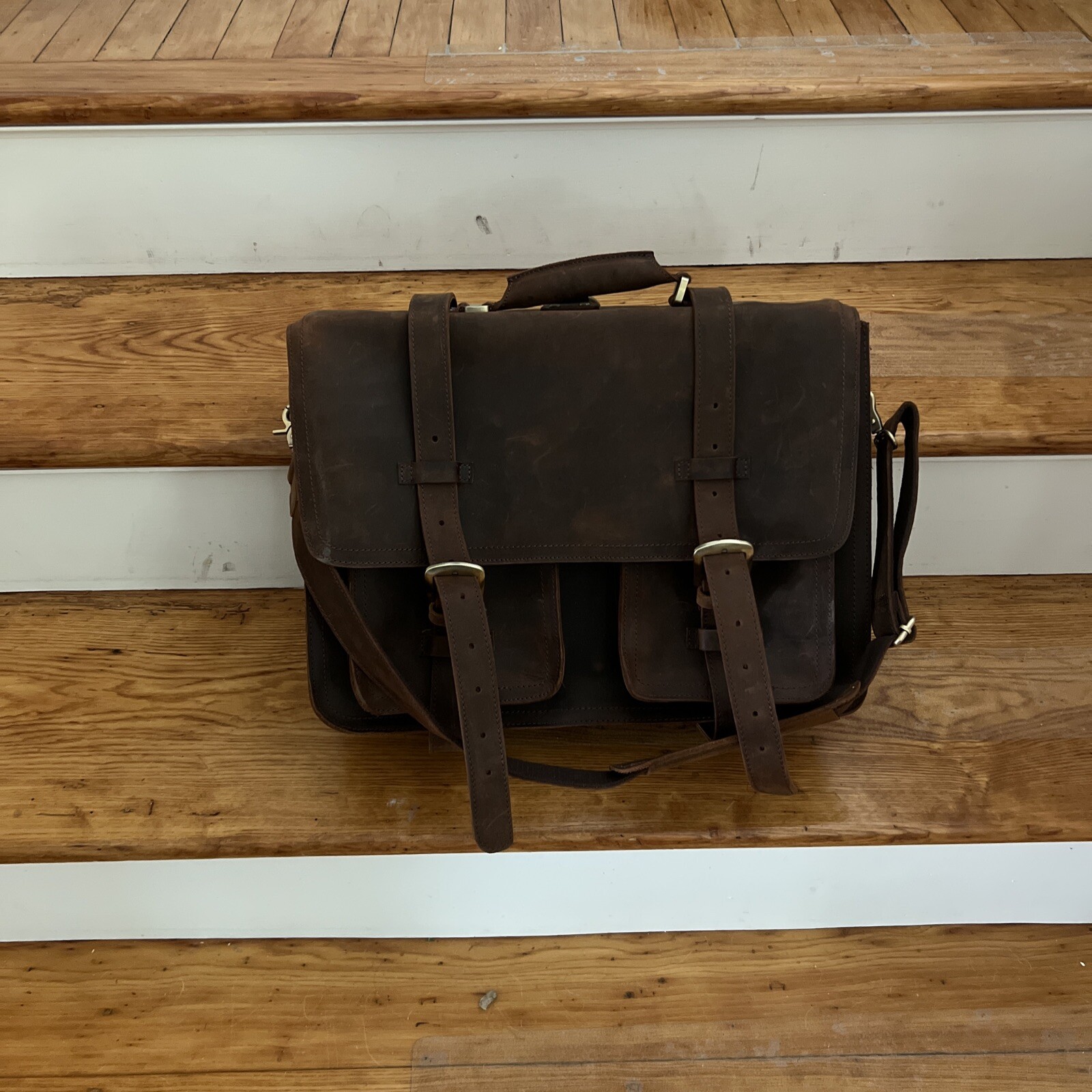 kattee Leather Briefcase Strap Brown EUC