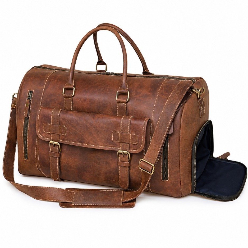 Genuine Leather Duffel Bag Men Weekender Travel Overnight Vintage Handmade New