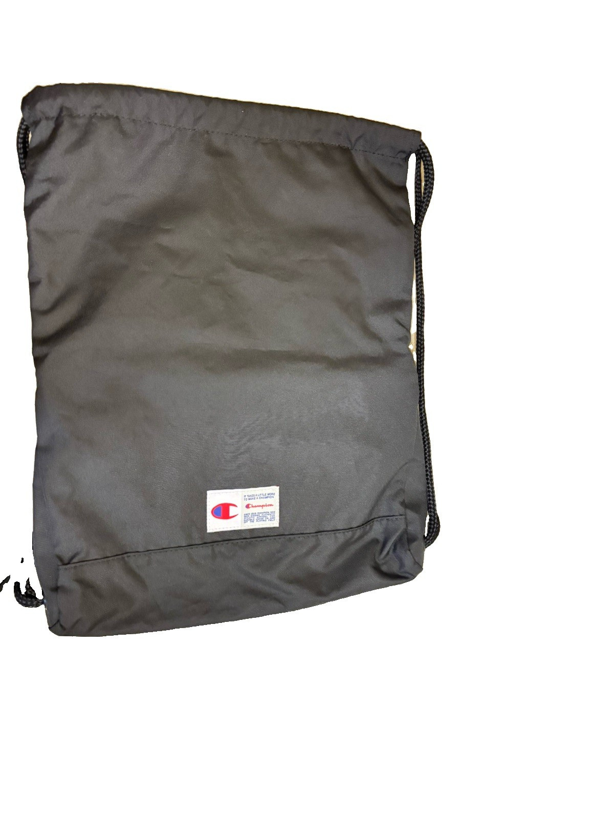Champion Gray Drawstring Backpack Bag Zip Front Pocket Medium Unisex Adults