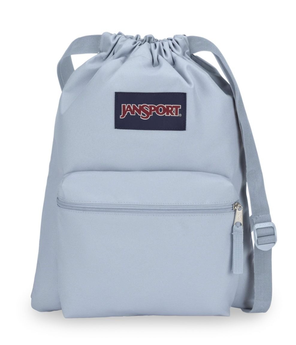 JanSport Drawstring Backpack With Front Zipper Pocket In Light Blue