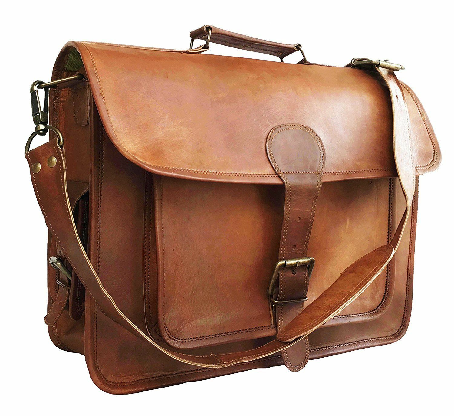 Vintage Brown Goat Leather Bag Men’s Messenger Shoulder Laptop Bag Briefcase New