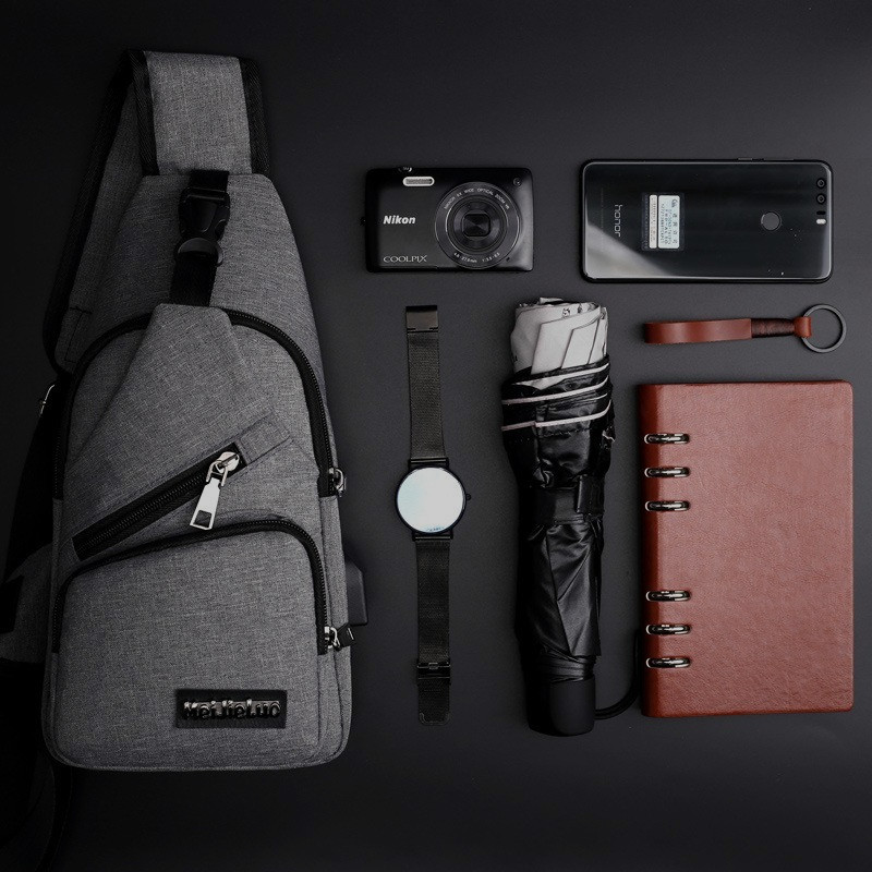 USB Charging Canvas Chest Bag Crossbody Travel – Free Shipping