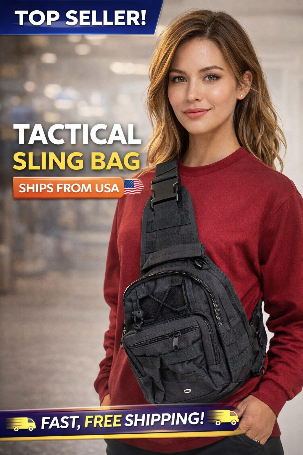Backpack Tactical Sling Bag Chest Shoulder Body Molle Day Pack Pouch Black