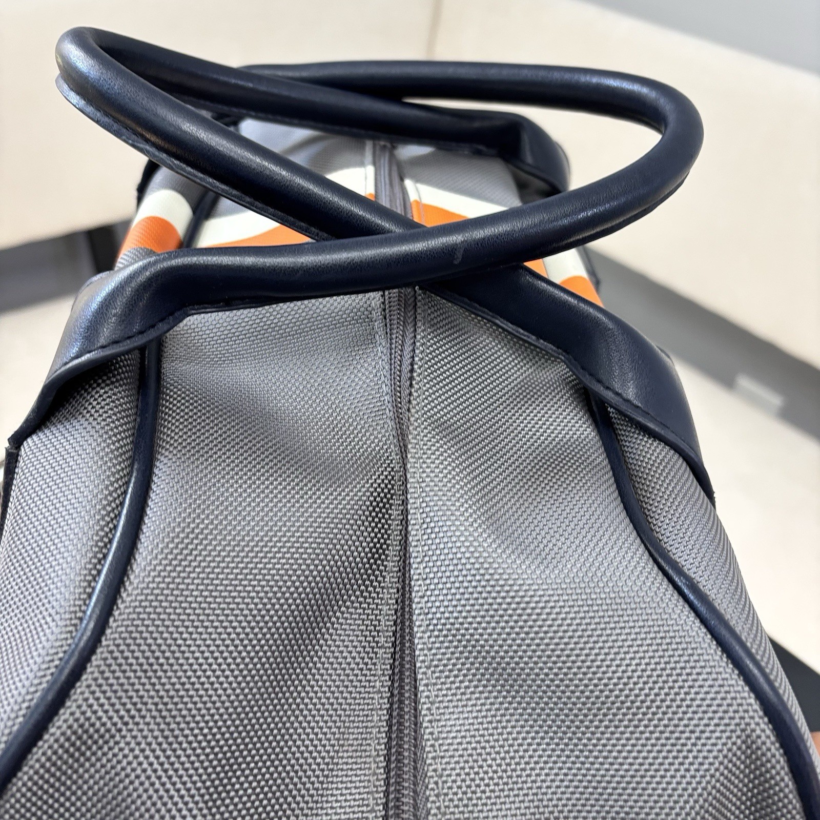 Grey Canvas Weekender Duffle Bag Retro Racing Stripe Travel Overnight Carry On