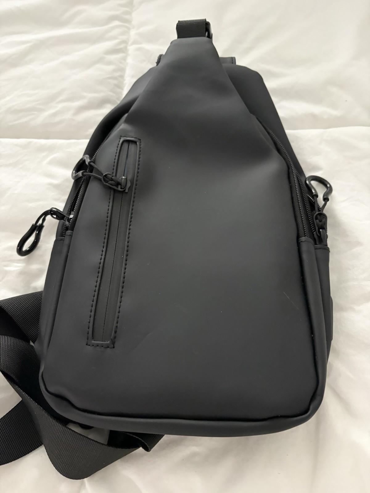 Black Sling Bag Crossbody Shoulder Backpack, Zip Closure, Adjustable Strap